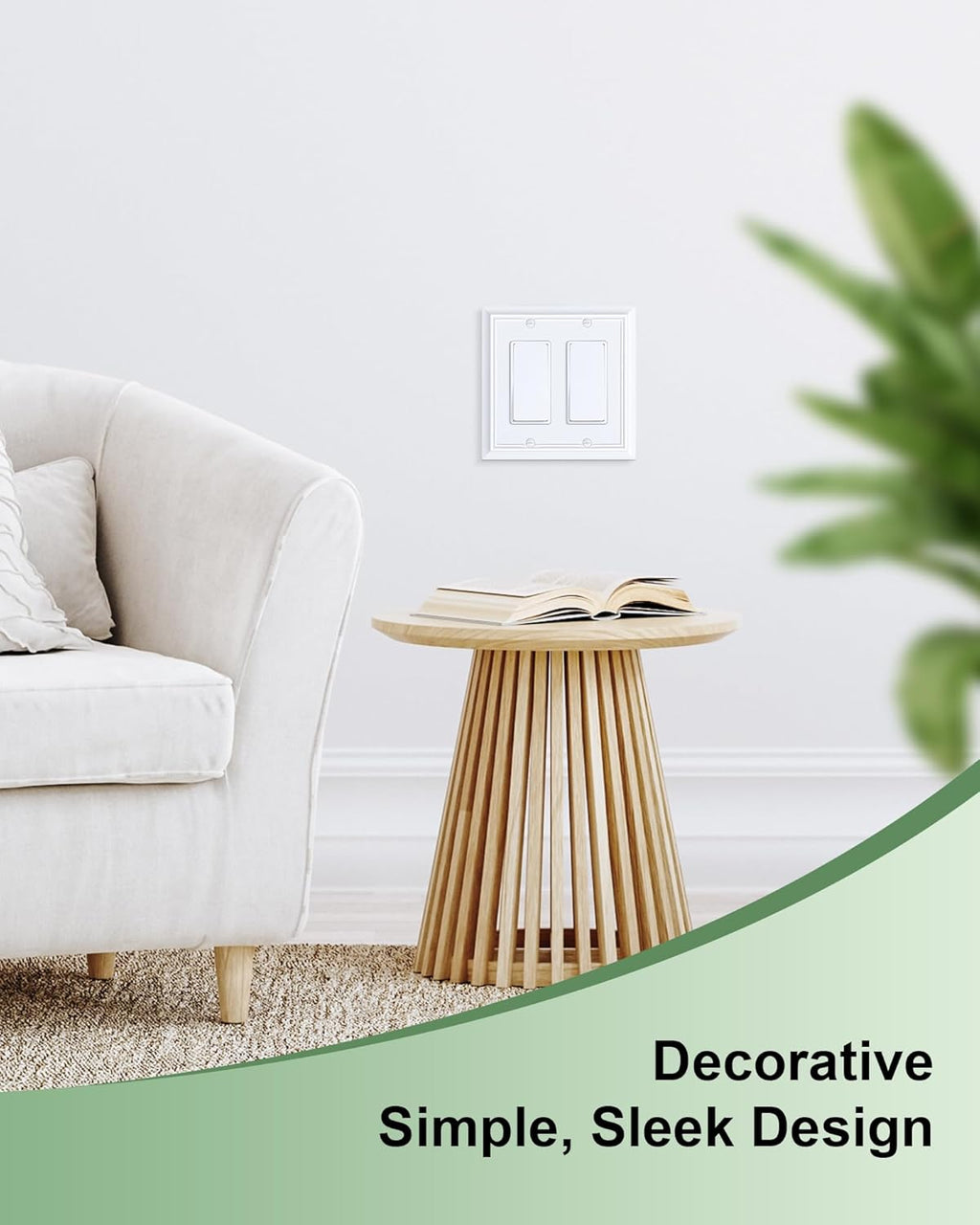 2-Pack Decorative Double Decorator Outlet Cover Plate, Pure White Durable Natural Bamboo Fiber Wall Plates for Electrical Outlets, Receptacle, GFCI Outlet, Dimmer Switch, 2-Gang, Corrosion Resistant