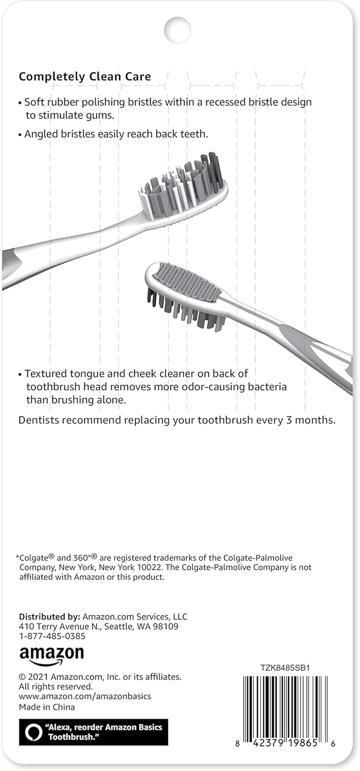 Amazon Basics Orbit Toothbrushes, Soft, Full, 4 Count, Assorted Colors (Previously Solimo)