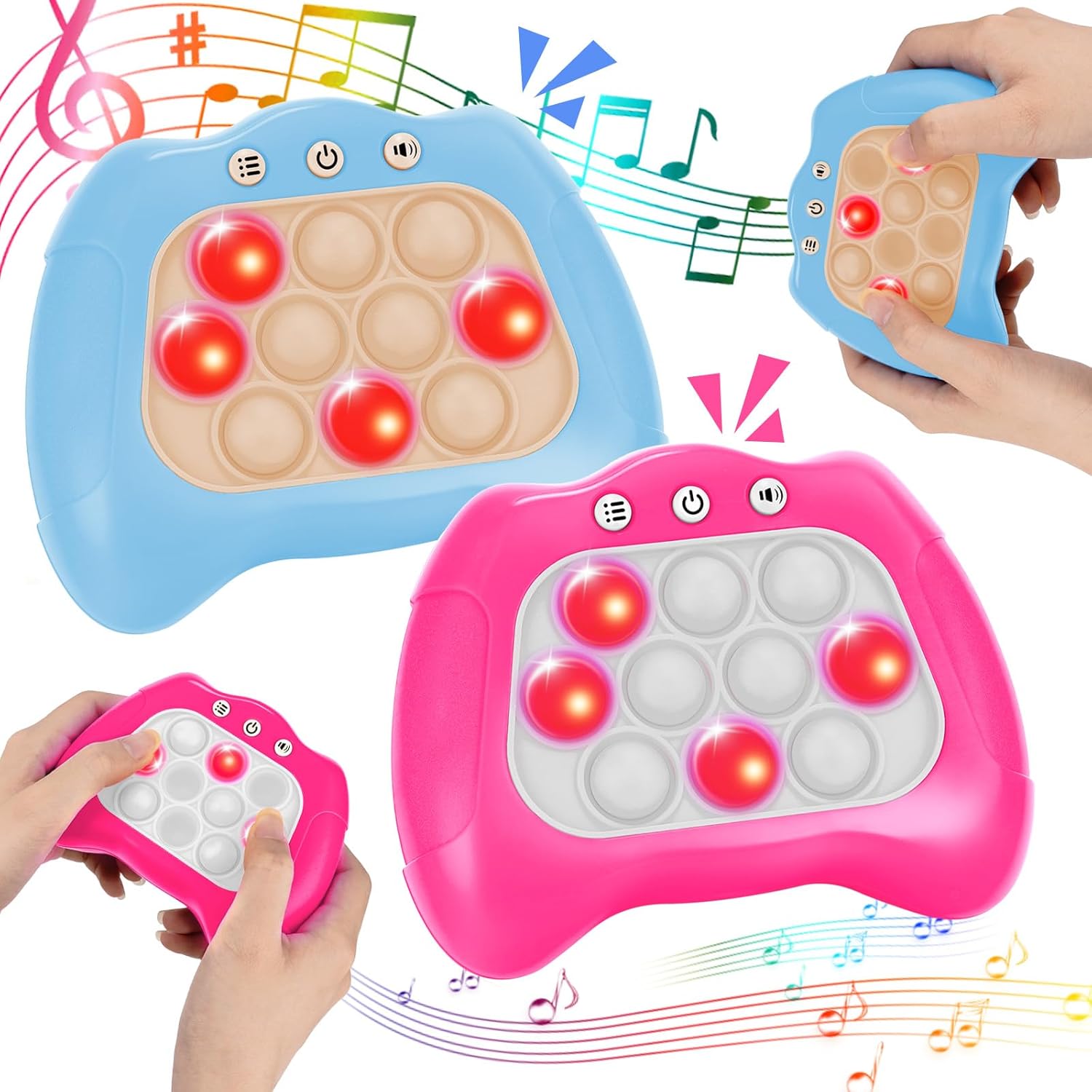 Fast Push Bubble Game, 2 Pack Light-up Pop Game Fidget Toys for Kids and Adults, Electronic Handheld Game Stress Relief Toys for 6 7 8 9 Year Old Boys & Girls (Blue+Pink)