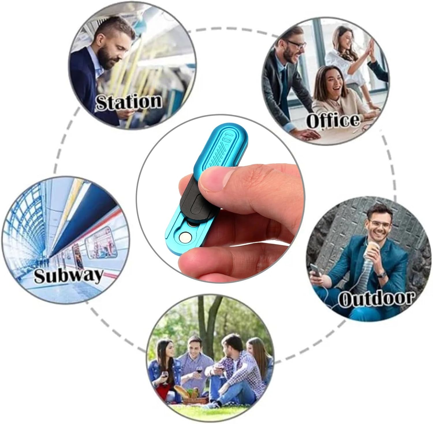 Mini Fidget Slider, Metal Card Fidget Slider Fidget Keychain Fidget Blocks Kit Adult Anxiety Anti Stress (Blue)