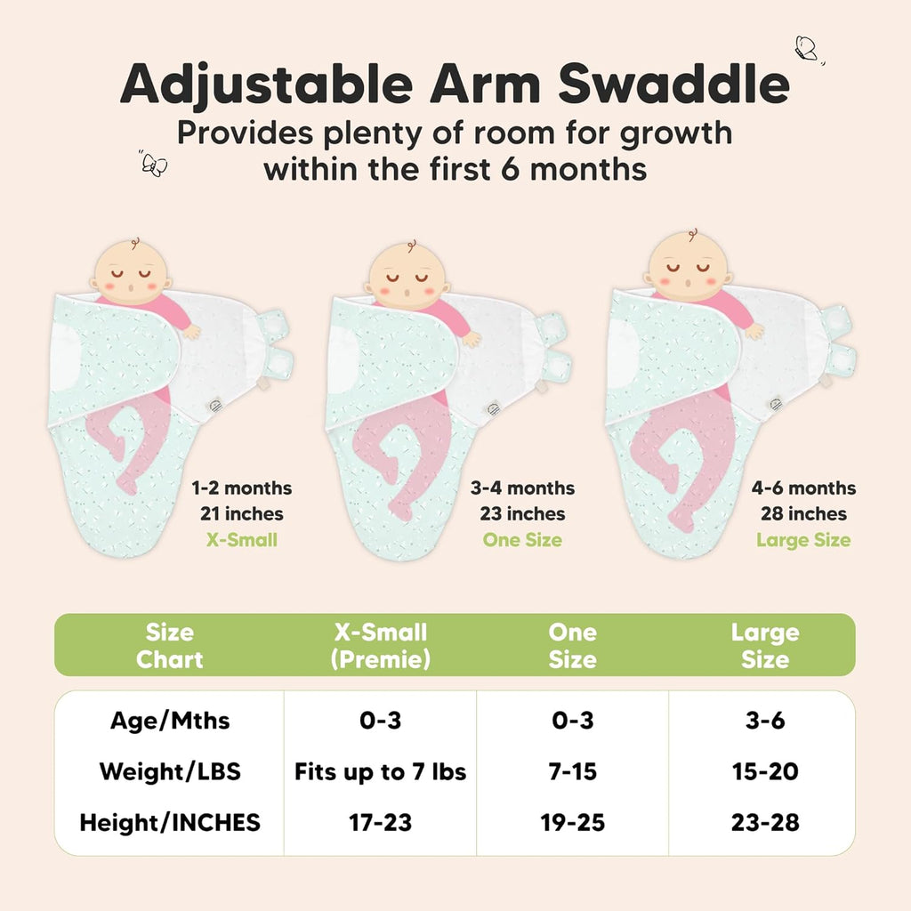 3-Pack Organic Baby Swaddle Sleep Sacks - Swaddles for Newborns, Infant 0-3 Months, Baby Girls, Boys, Soft & Snug Newborn Sleep Sack, Nursery Swaddling Blankets (Garden)