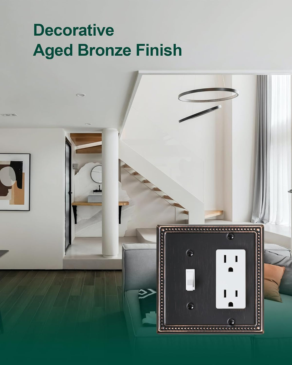 2-Pack Combo Toggle/Decorator Light Switch Cover Plate, Pearls Decorative Electrical Outlet Covers, Metal Wall Switch Plates and Outlet Covers, Aged Bronze