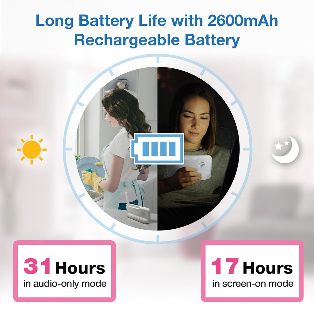 VTech Video Baby Monitor with 3 Cameras, 5" LCD Screen, Up to 17Hrs Video & 31Hrs Audio Battery Life, Night Vision, 1000ft Range, Pan-Tilt-Zoom, Lullabies, Soothing Sounds, Temperature Sensor, VM924-3