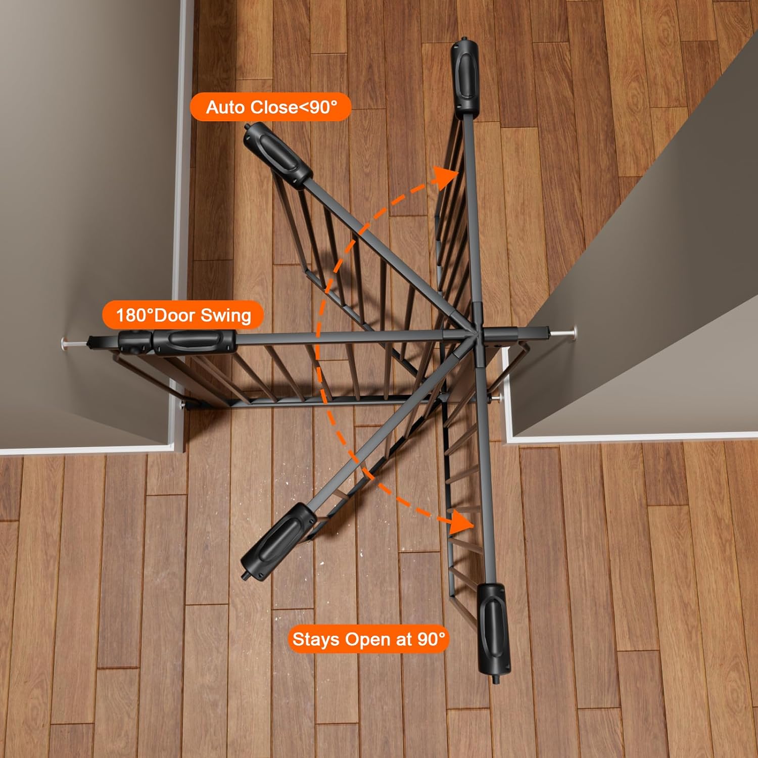 HOOEN Narrow Baby Gate for Stairs - 29 to 34 Inch Wide with Door, Metal Tension Pressure Mounted Child Safety Gate