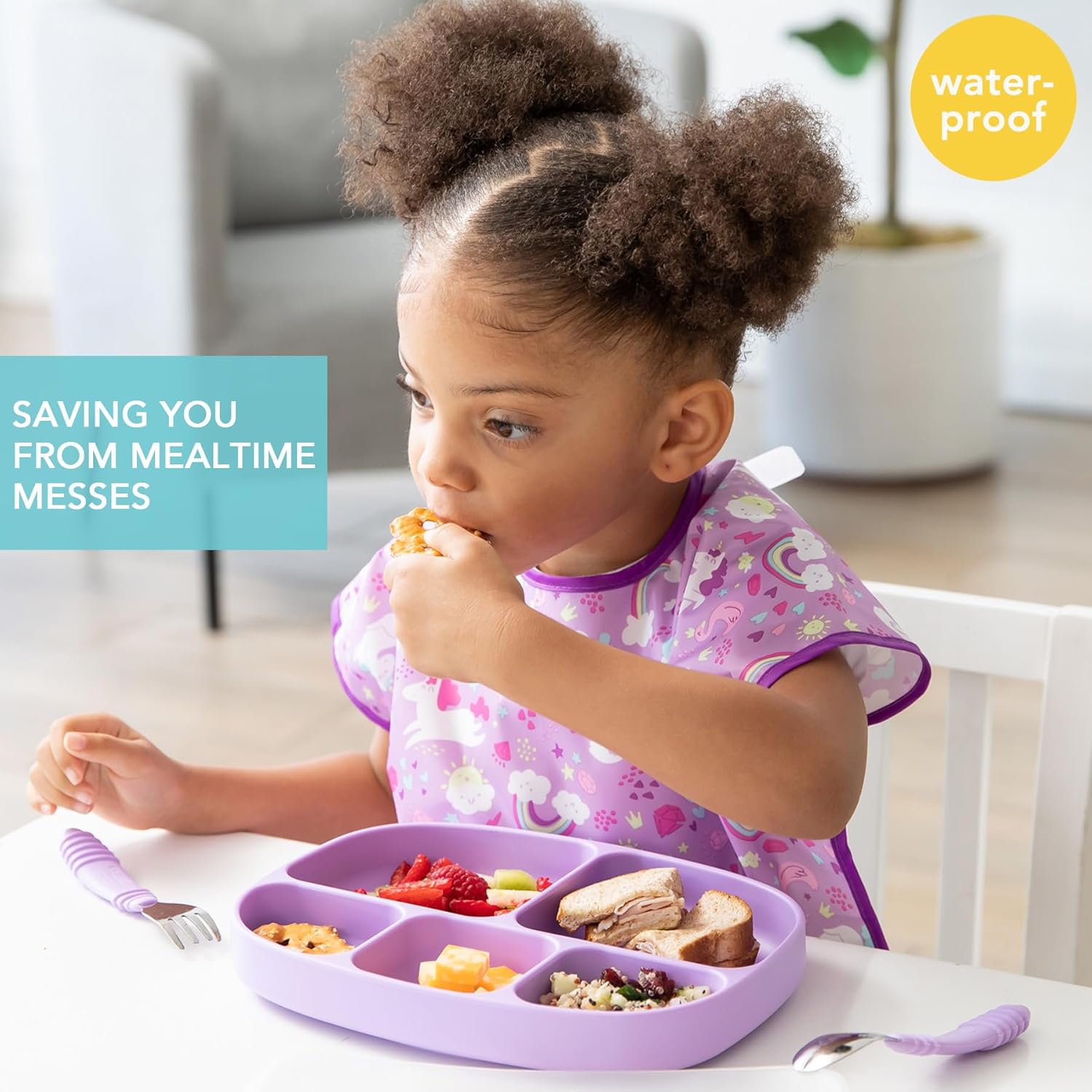 Bumkins Bibs - Toddler Bibs, Waterproof, Large for 1-3 Years, Short Sleeve