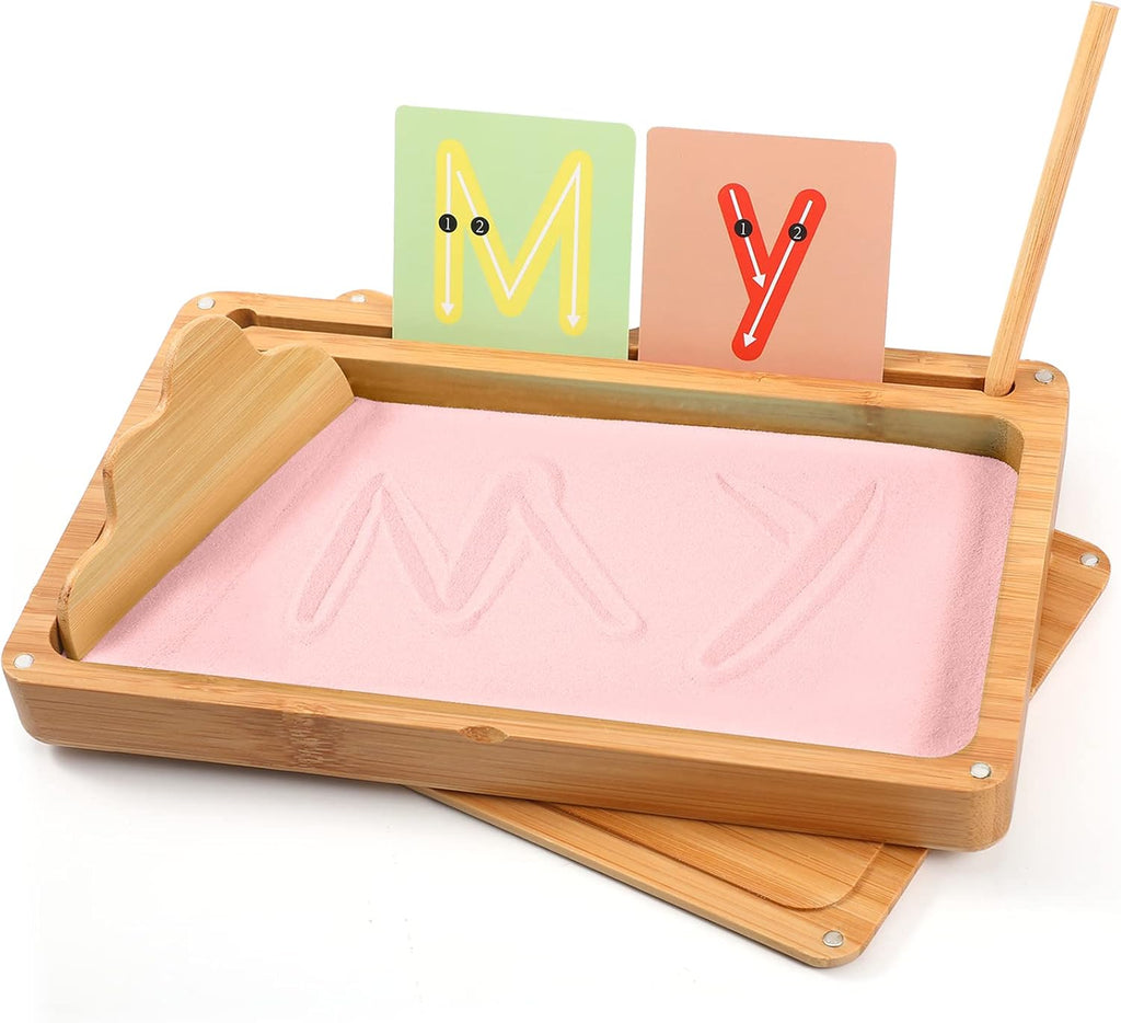 Montessori Sand Tray with Lid - Wooden Sand Tray for Kids - Pink