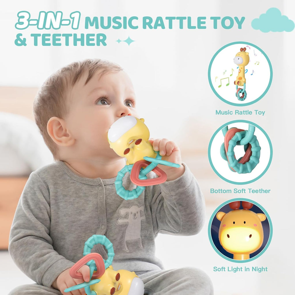 Orzbow Giraffe Teether Toy, Baby Teething Toys & Rattle Ligh-Up, Musical Baby Toy 3-6-12-18 Months, Easy to Grip Sensory Toys for Toddlers Bpa-Free, Boy Gir Birthdays Gift