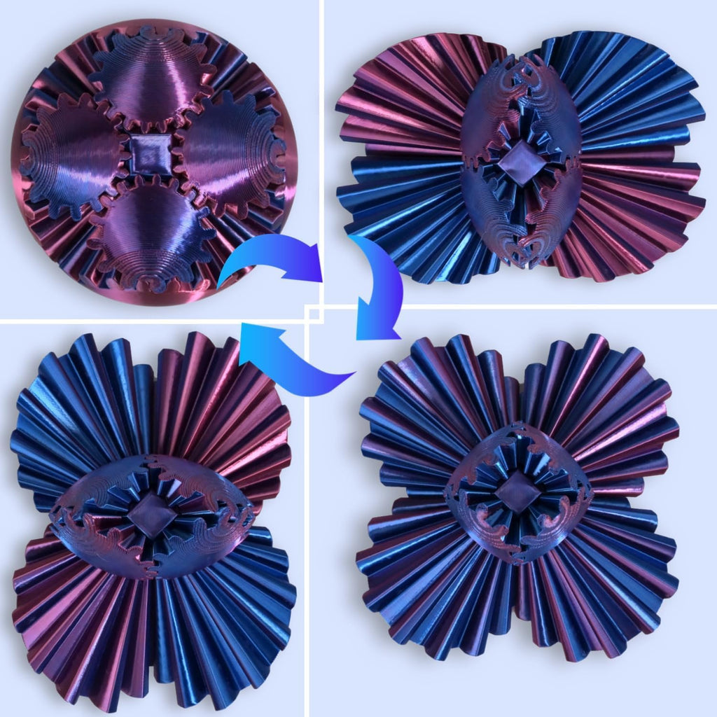 Gear Ball, Gear Sphere 3D Printed Gear Ball Fidget Toy Spin Ball, GearSphere Desk Toy, Stress Ball, Fidget Ball, Gear Toy for Stress and Anxiety Relaxing (Laser Red Blue)