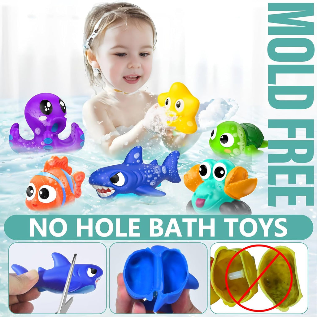No Hole Mold Free Baby Bath Toys for Kids Ages 1-3,Water Toys for Babies and Toddlers,Ocean Animal Bath Toys for Bathtub,Shower,Beach, Pool,Water Table,Boys Girls Gifts with Storage Bag