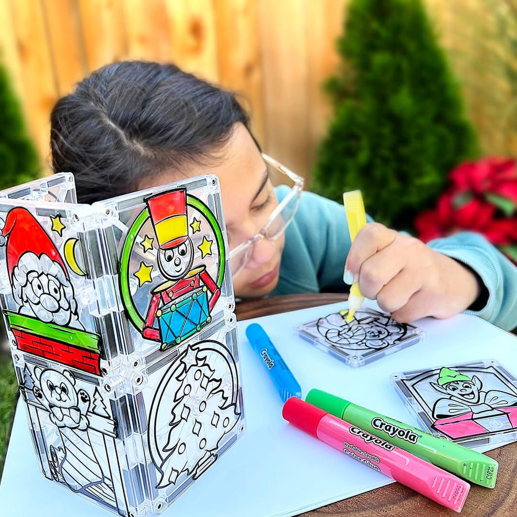 CreateOn Crayola PaintOn Holiday Magnetic Tiles, Magnetic Kids’ Building Toys, STEM Learning Travel Toys for Boys and Girls, 18-Piece Set