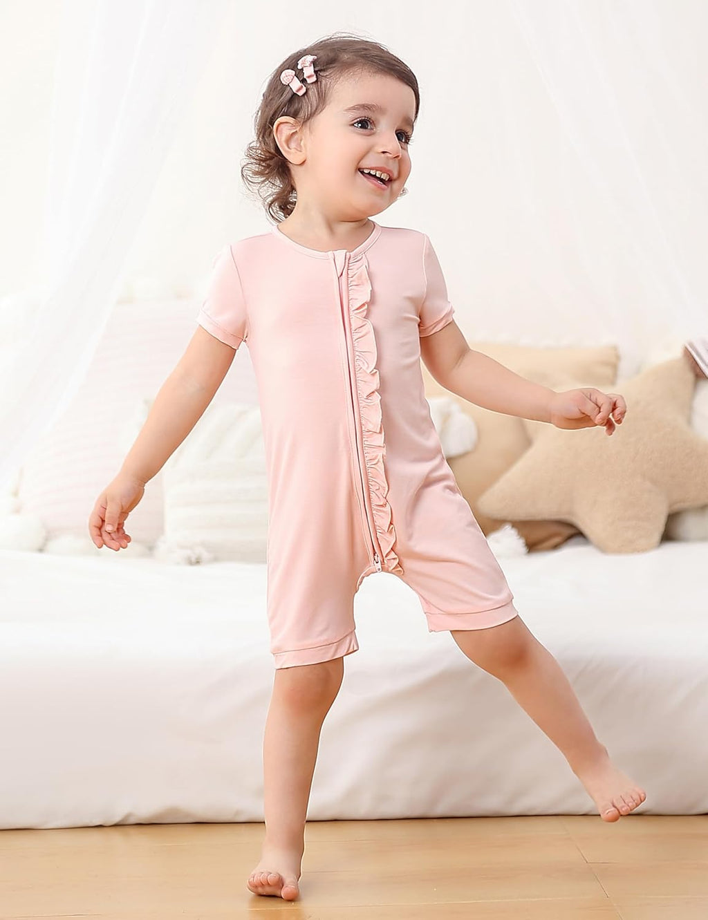 JunNeng Baby Boy Girl 2 Pack Rayon of Bamboo Summer Sleeper Infant Soft Short Sleeve Zipper Footless One-piece Romper