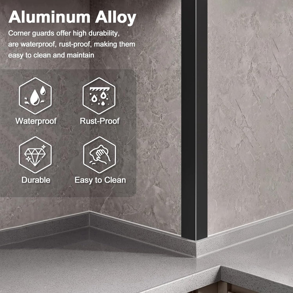 4PCS 45" Black Metal Corner Protectors, Aluminum Self Adhesive Corner Guards, Metal Wall Edge Protector Strip, Furniture Corner Protectors, Wall Cabinet Baseboard Decoration 45" x 1"