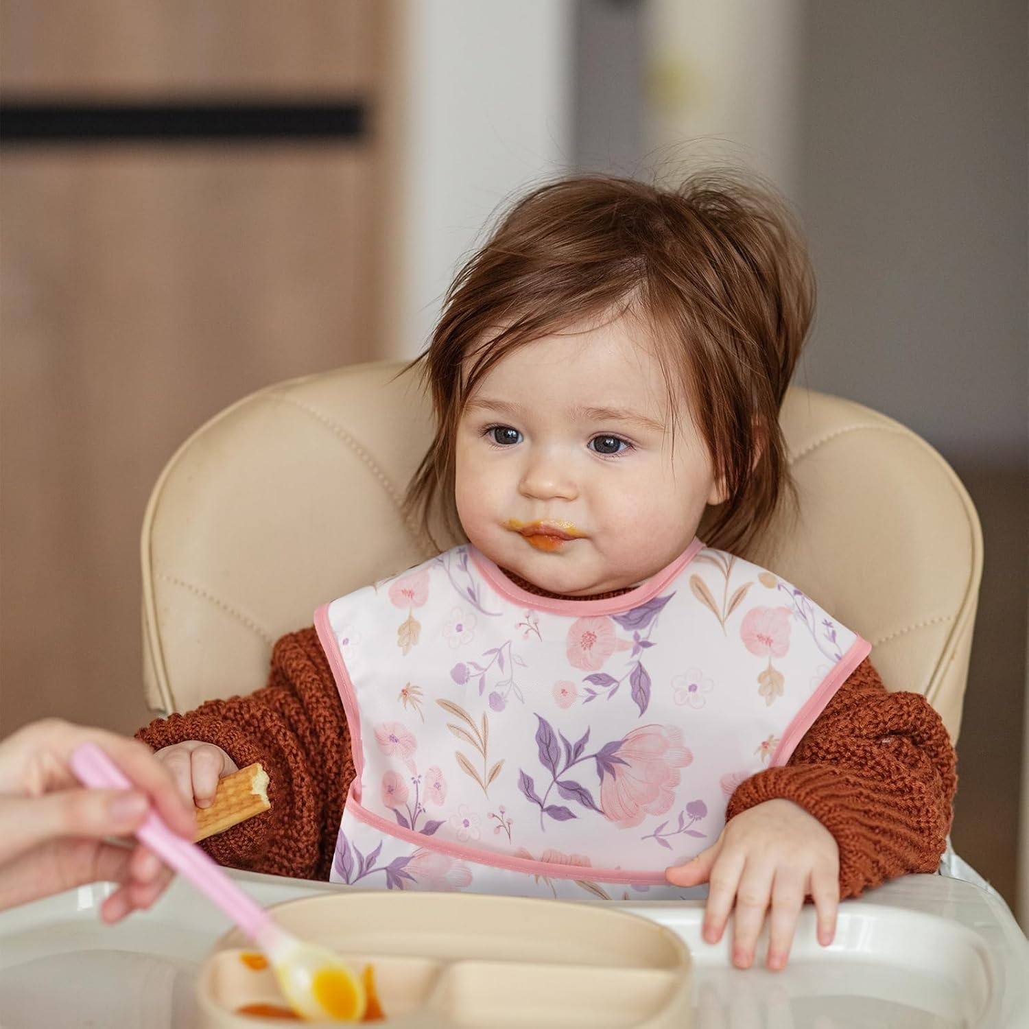 Mess Proof Baby Bib 3 Pack, Waterproof Led Weaning Baby Feeding Bibs with Food Catcher, Travel Feeding Bibs