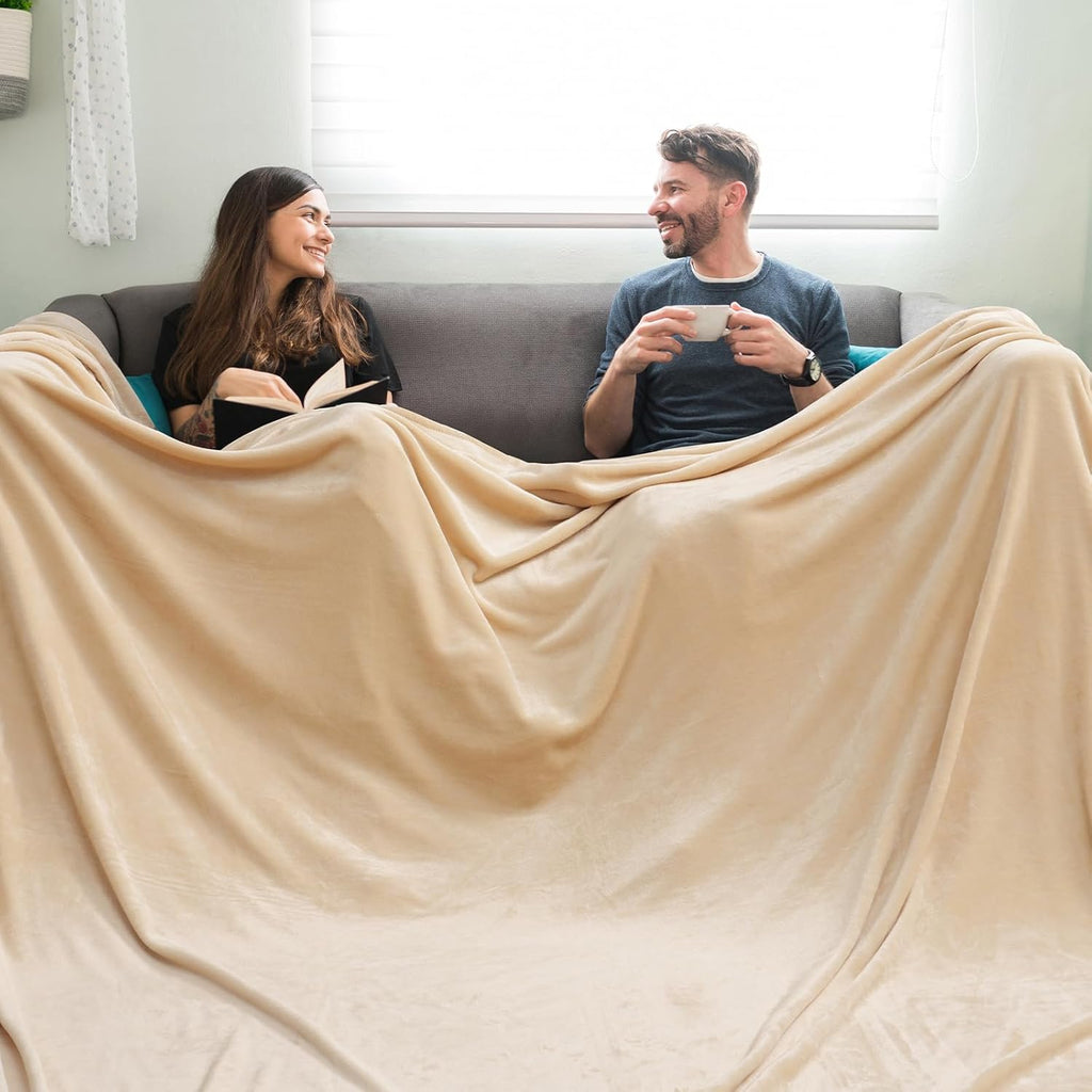 PHF Oversized King Fleece Blanket 120"x120", No Shed No Pilling Big Soft Blanket, Extra Large 10'x 10' Lightweight for Bed, Sofa Travel and Camping, Suitable for All Season, Beige