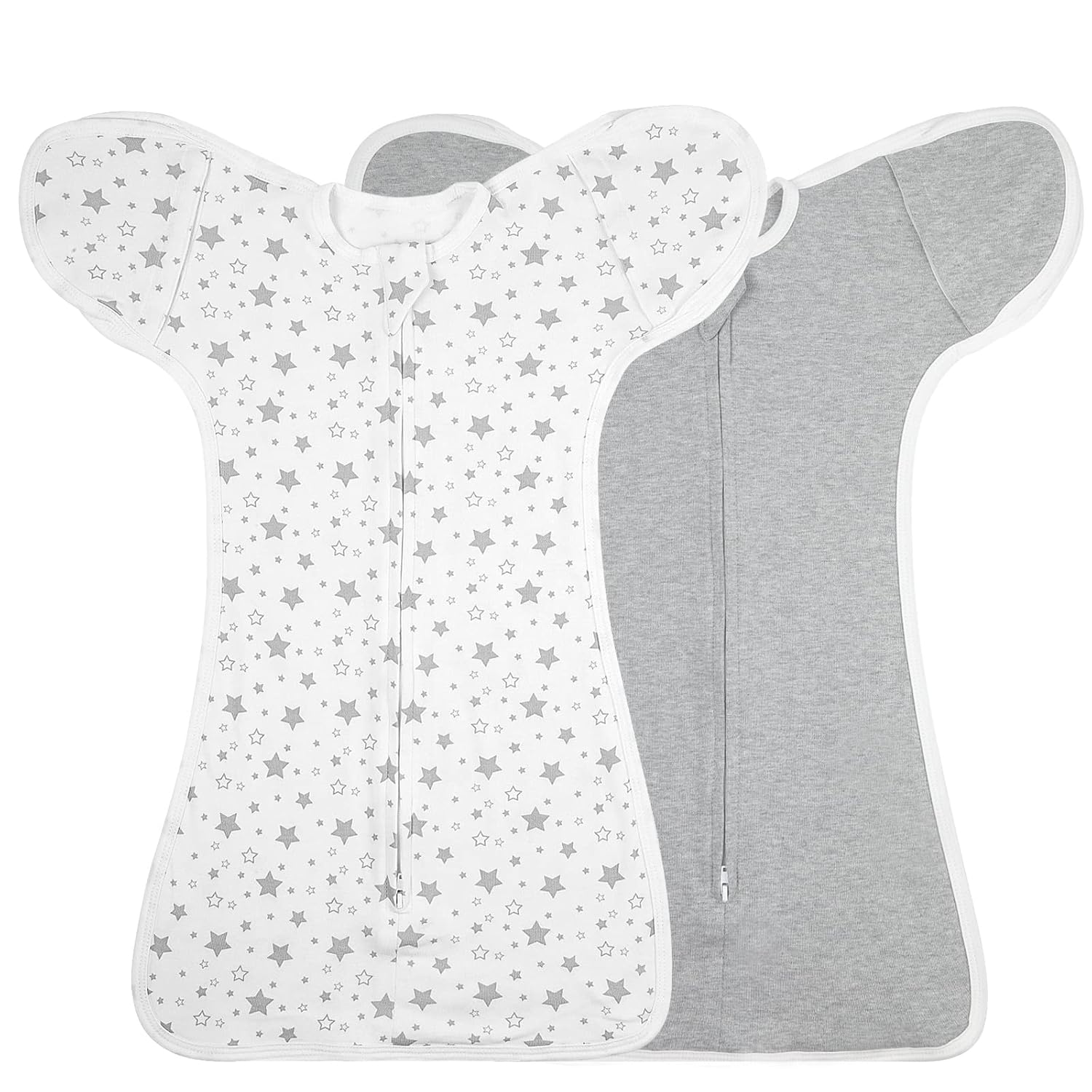 2 Pack Transition 2 Way Zipper Swaddle, 2 in 1 Arms In/Out, 100% Cotton Newborn Swaddling Sack Sleeping Sack 3-6 Months