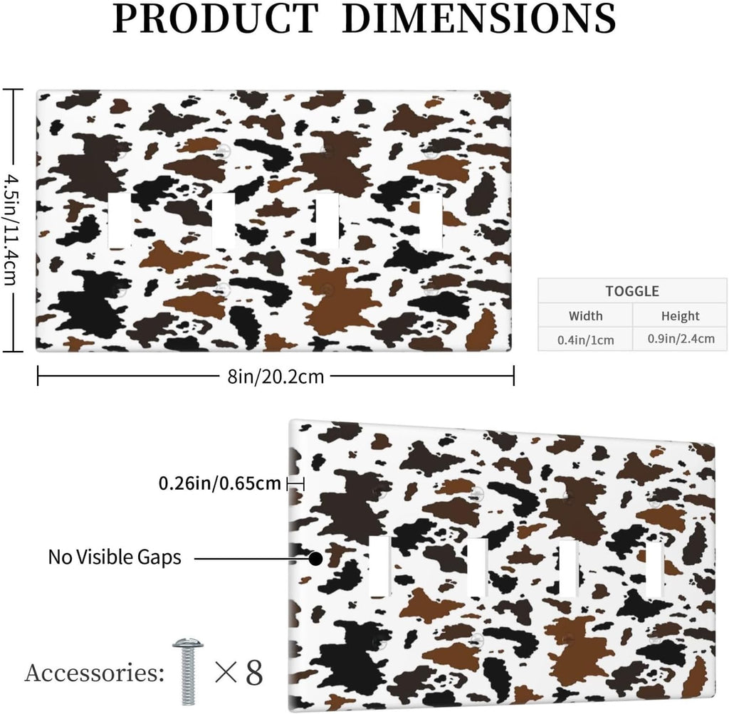 Light Switch Covers Rustic Cowhide Highland Cow Milk Cow Quad Toggle Electrical Faceplate 4 Gang Wall Plate Decorative Switch Plates For Farmhouse Home Decor