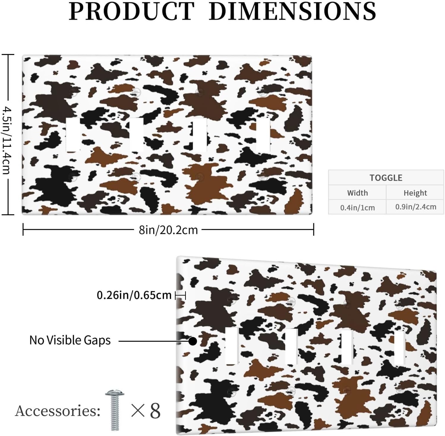 Light Switch Covers Rustic Cowhide Highland Cow Milk Cow Quad Toggle Electrical Faceplate 4 Gang Wall Plate Decorative Switch Plates For Farmhouse Home Decor