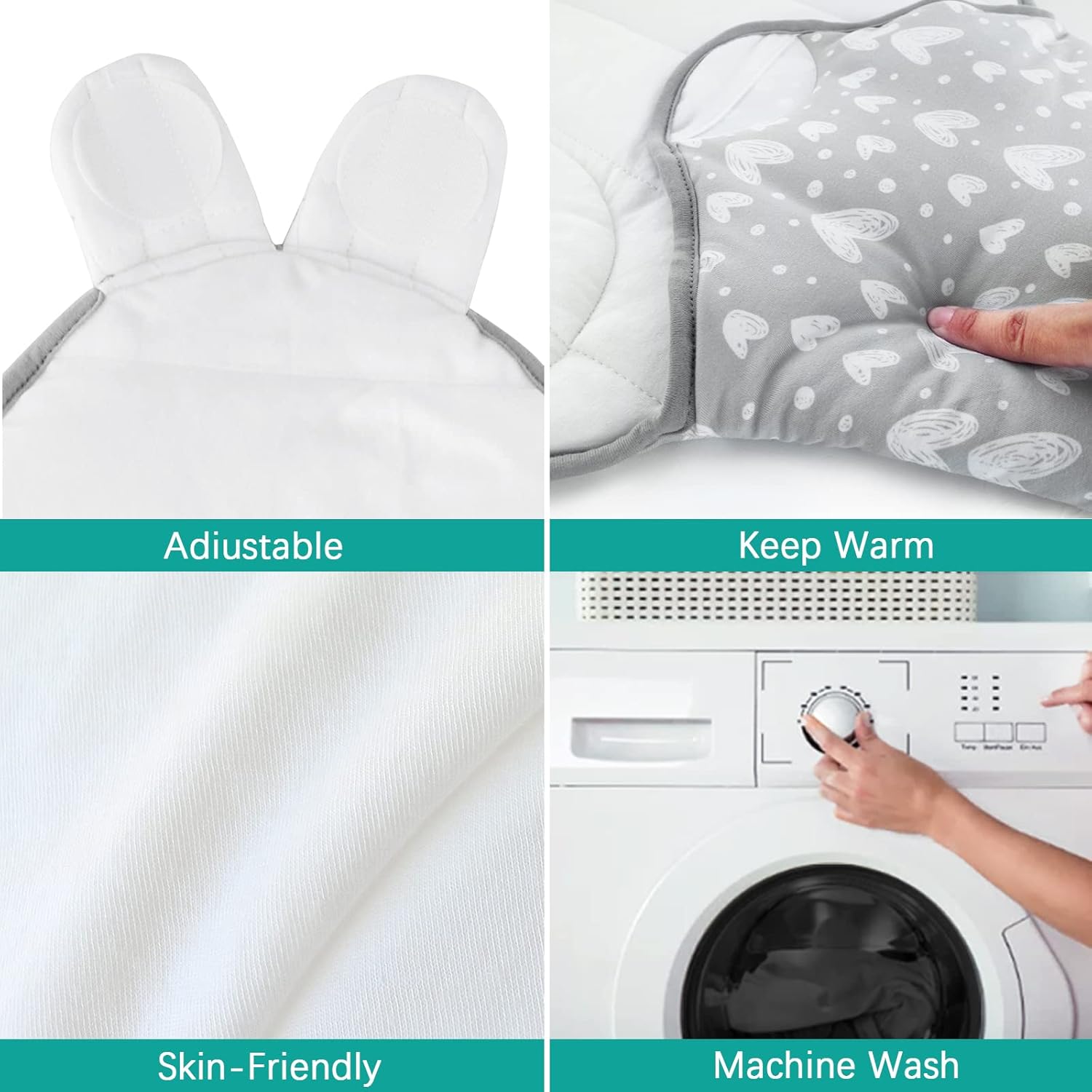 Biloban Baby Swaddles 0-3 Months for Boy Girls, Warm Quilted Baby Swaddle, Newborn Swaddle, Adjustable Swaddle Blanket, Lovely Grey Hearts, 1 Pack