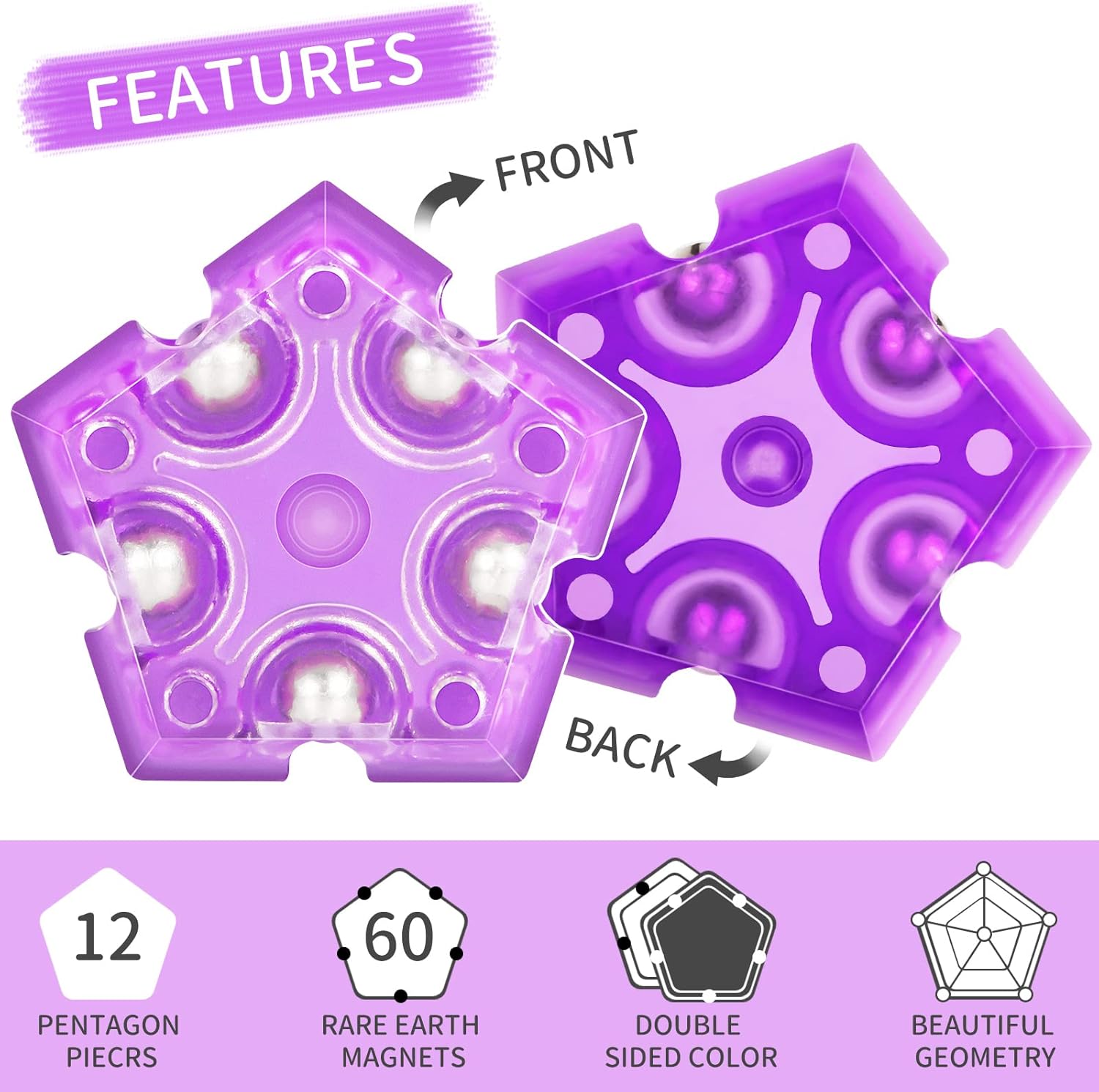 TEMI Fidget Sphere Toys of Fun Executive Desk Toy Puzzles for Adults 14+ Years Old Boys and Girls (purple pentagon-A901-3)