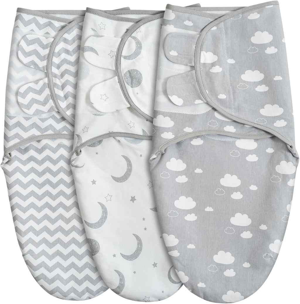 GLLQUEN BABY 3-Pack Swaddle Wrap blankets, Newborn Swaddles 0-3 months, Baby Swaddling Sack, Moon & Cloud, Infant Swaddle Blanket Wrap (Small/Medium)