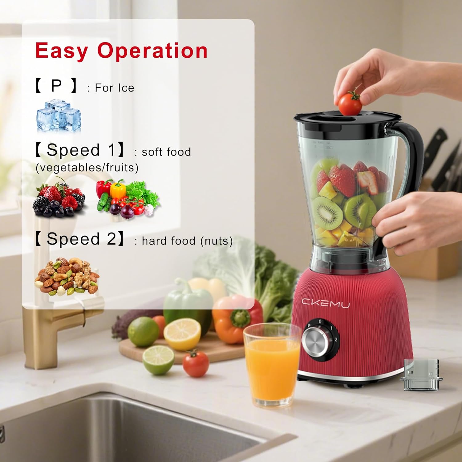 Professional Blender | 8-Cup Big Capacity | Powerful 25,000RPM Motor | Perfect for Smoothies, Shakes, and Frozen Drinks | BPA-Free & Dishwasher-Safe | Red