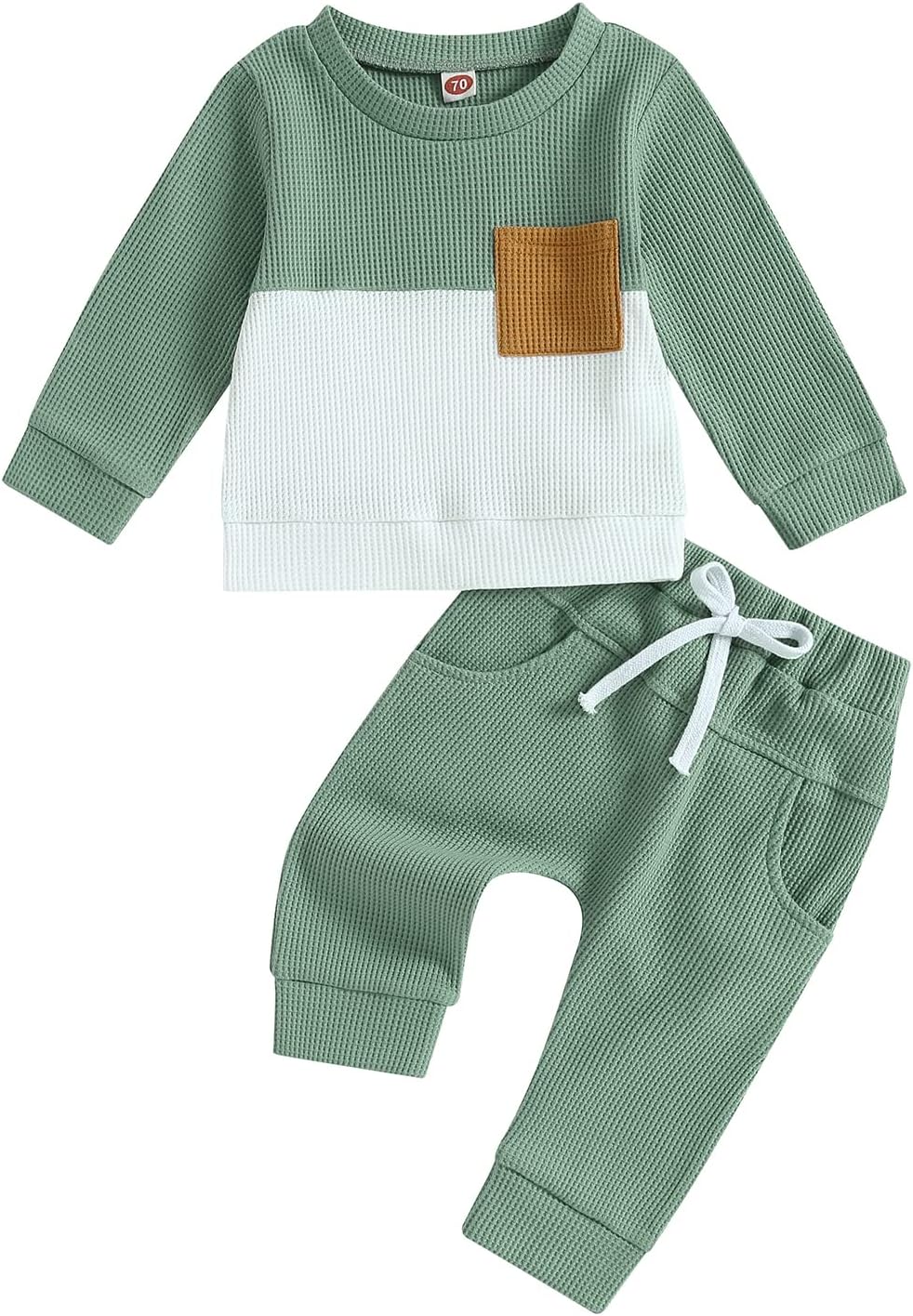 Kupretty Toddler Baby Boy Fall Winter Clothes Color Block Long Sleeve Sweatshirt Pullover Tops + Joggers Pants Outfit Set