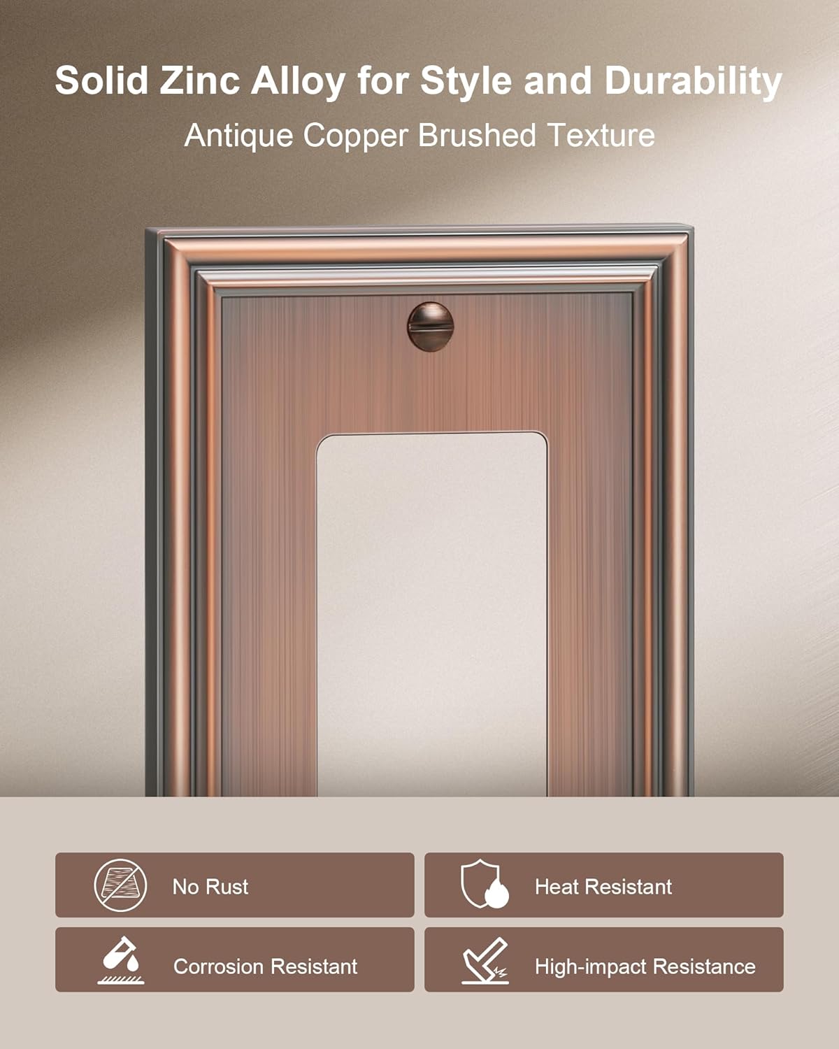 6-Pack Decorator Outlet Cover Plate, Antique Copper Decorative Switch Plates and Outlet Covers, Durable Zinc Alloy Wall Plates for Electrical Outlets, Receptacle, GFCI Outlet, Dimmer Switch