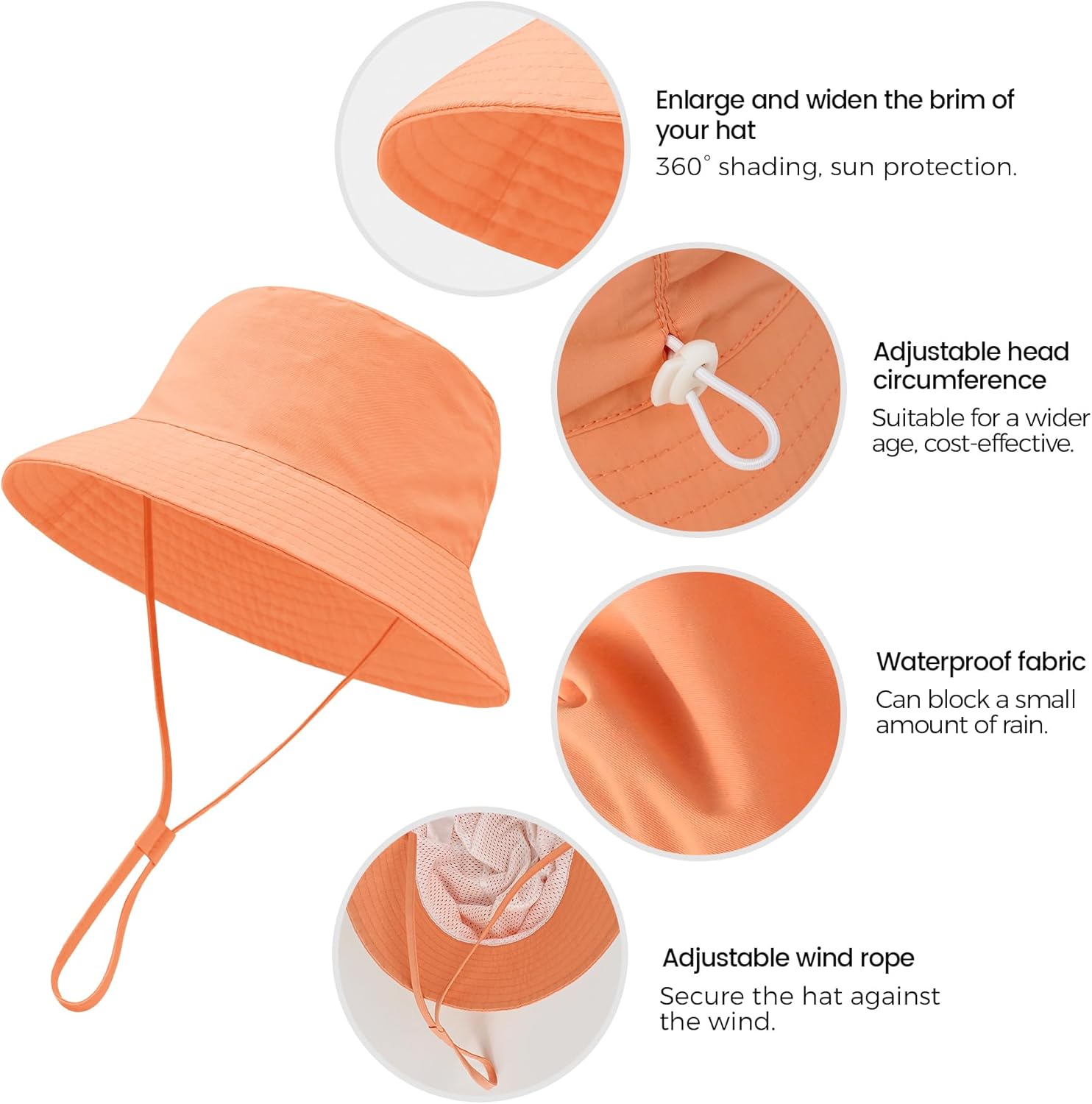 Baby Sun Hat 0-6 Years Toddler Boys Girls Adjustable Bucket Hats Kids Bucket Hats UPF 50+ Wide Brim Beach Swim Pool