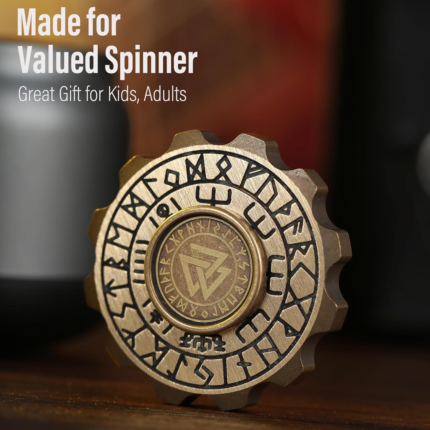 FREELOVE Metal Fidget Spinner, Viking Pirate Haptic Gyro, Heavy Copper Hand Spinning, Small Round Gear Fidget Block, Premium Steel Bearing Silent Long Spinning for Adults Anxiety Cool