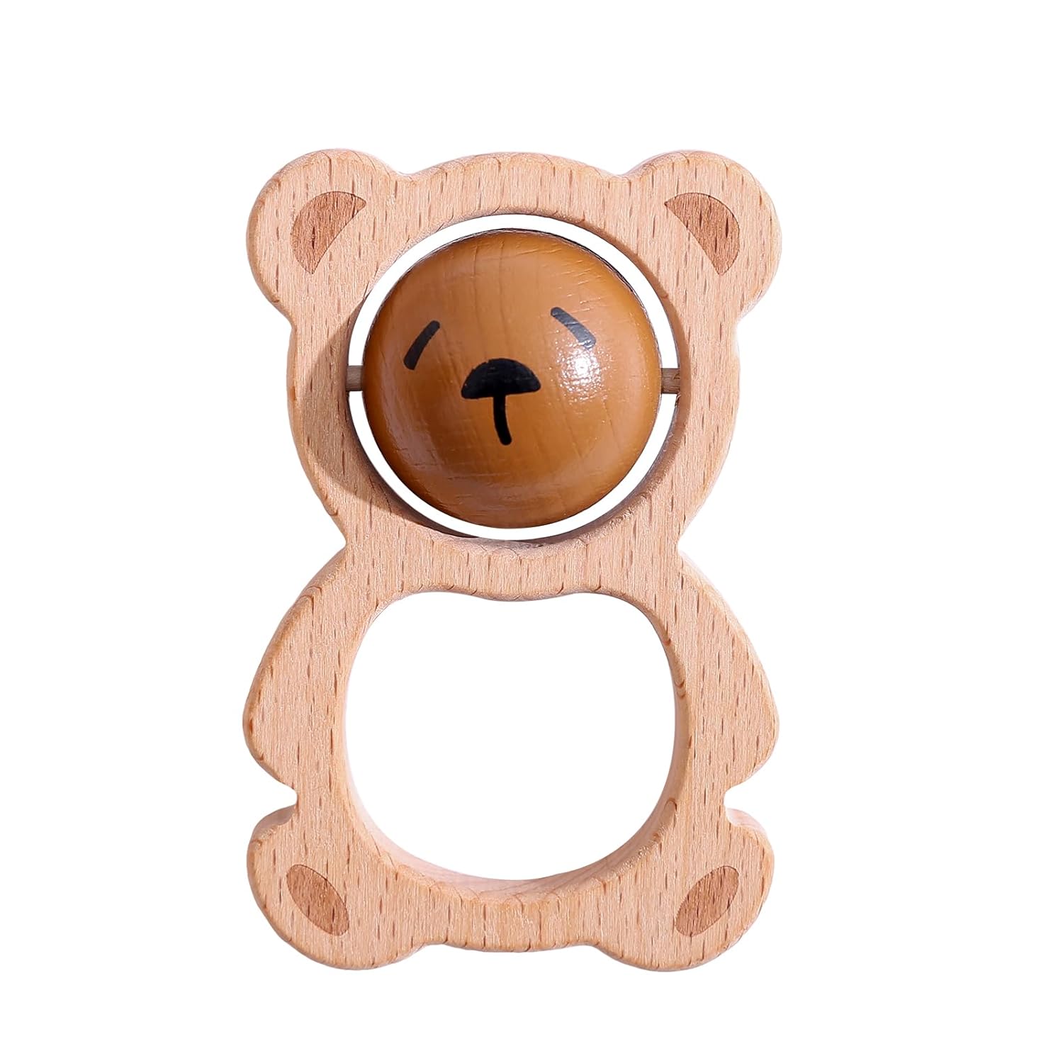 Wooden Baby Rattle Toys, Newborn Rattle Toys 0-12 Months Handmade Baby Clutching Toys | Natural Wooden Baby Teething Toys | Baby Shower/Birthday Gifts (Cute Bear Rattle)
