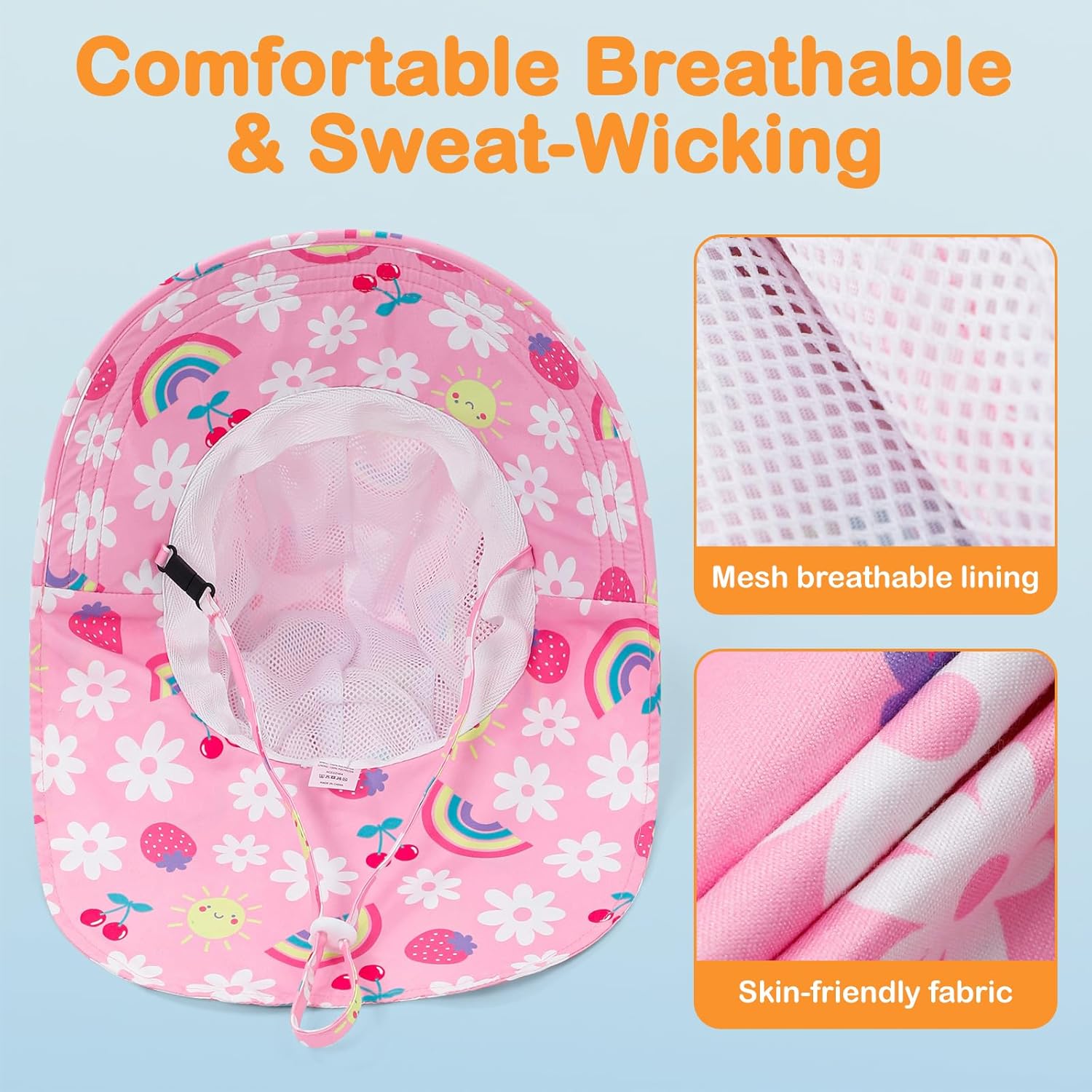 Baby Sun Hat UPF 50+ Mesh Liner Toddler Bucket Hats with Wide Brim Neck Flap for Outdoor Beach Swim