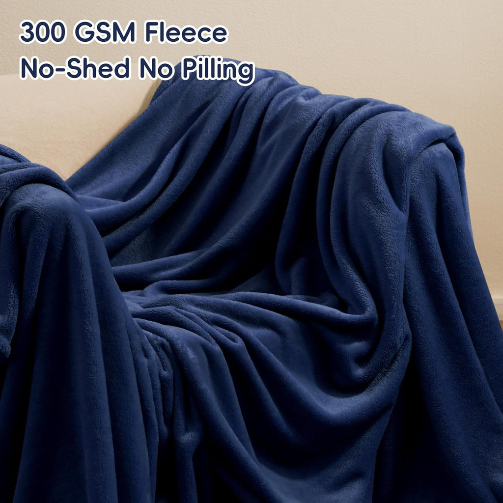 PHF Ultra Soft Fleece Blanket King Size, No Shed No Pilling Luxury Plush Cozy 300GSM Lightweight Blanket for Bed, Couch, Chair, Sofa Suitable for All Season, 108" x 90", Navy Blue