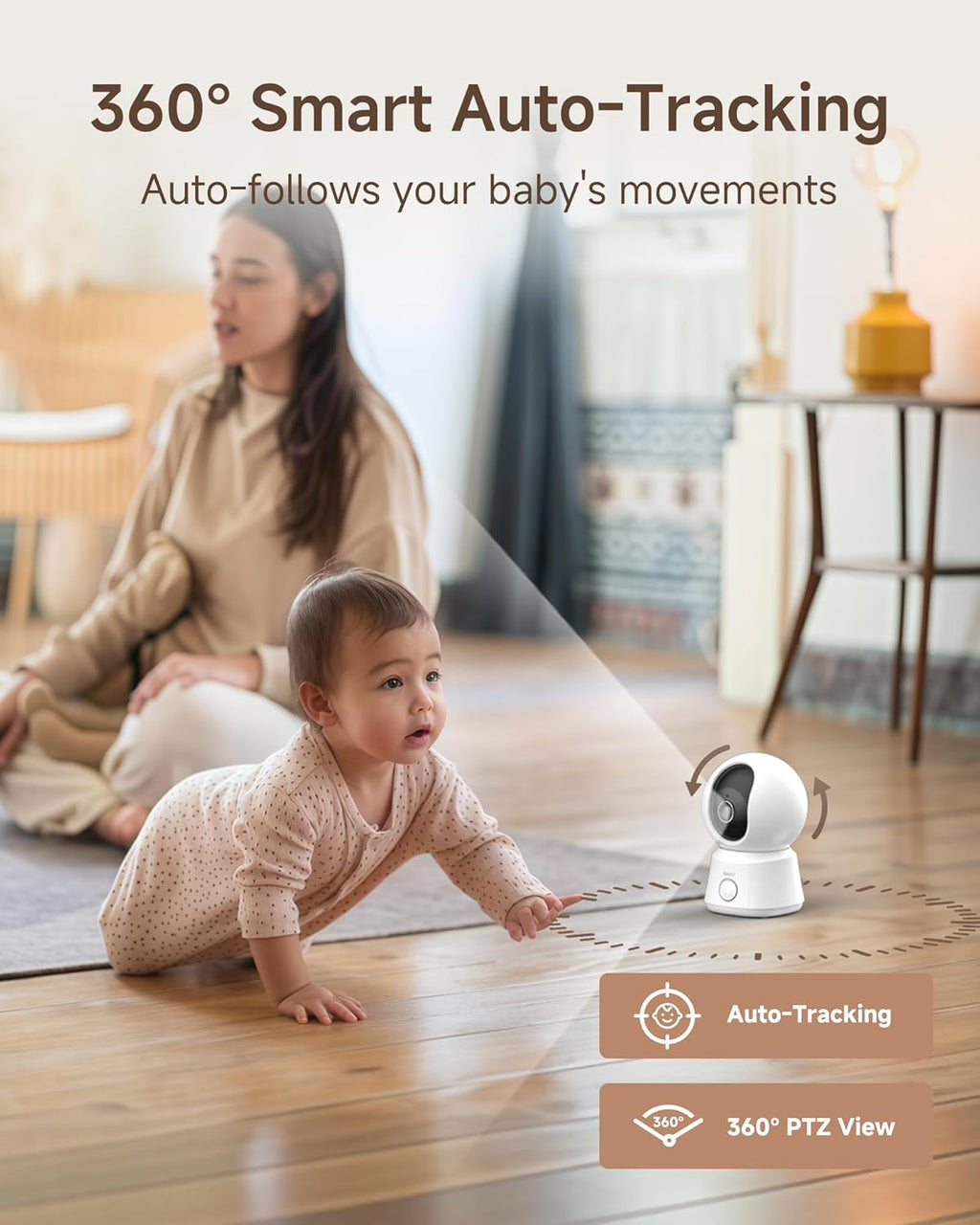 ARENTI Smart Baby Monitor with Camera and Audio, 1080P PTZ Camera with 5-inch Screen, Free Smartphone App, 2.4G WiFi, Auto Tracking, Temp Sensor, Lullaby, Night Vision, 2-Way Talk, Vox Mode(B2S Kit)