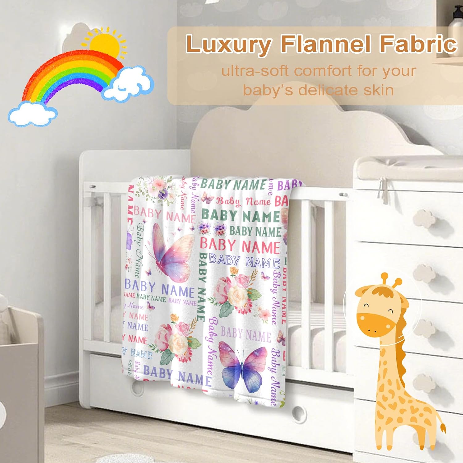 Ship Next Day, Personalized Baby Blanket – Printed in USA, Custom Baby Blanket for Boys & Girls, Baby Blanket with Name, Baby Shower, Easter, Christmas, Birthday Newborn & Toddler Gifts (Style 06)