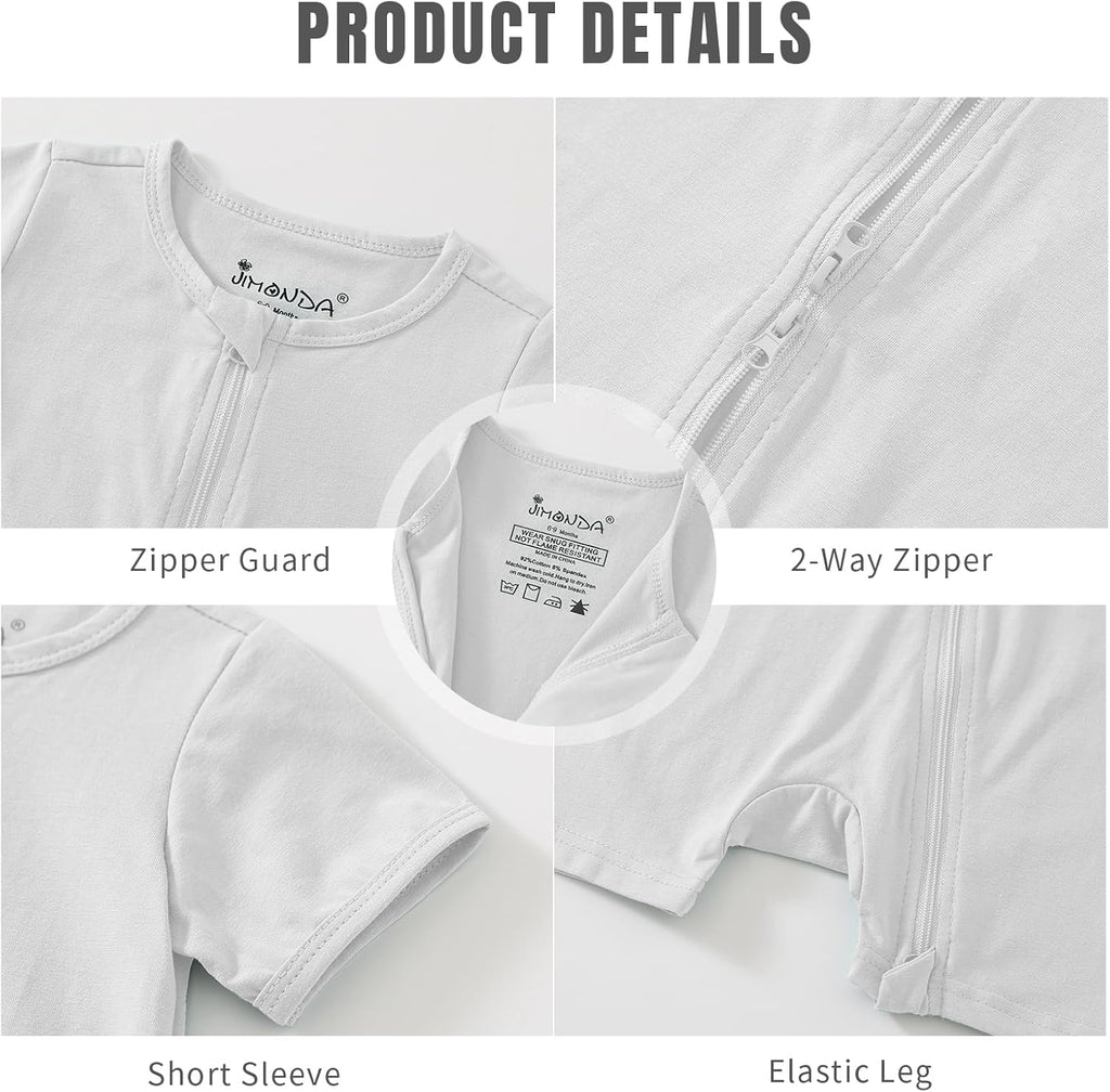 Jimonda Baby Rompers Cotton Baby Boys Baby Girls Short Sleeve Sleepers Pjs Two Way Zipper One-piece Neutral Sleep and Play