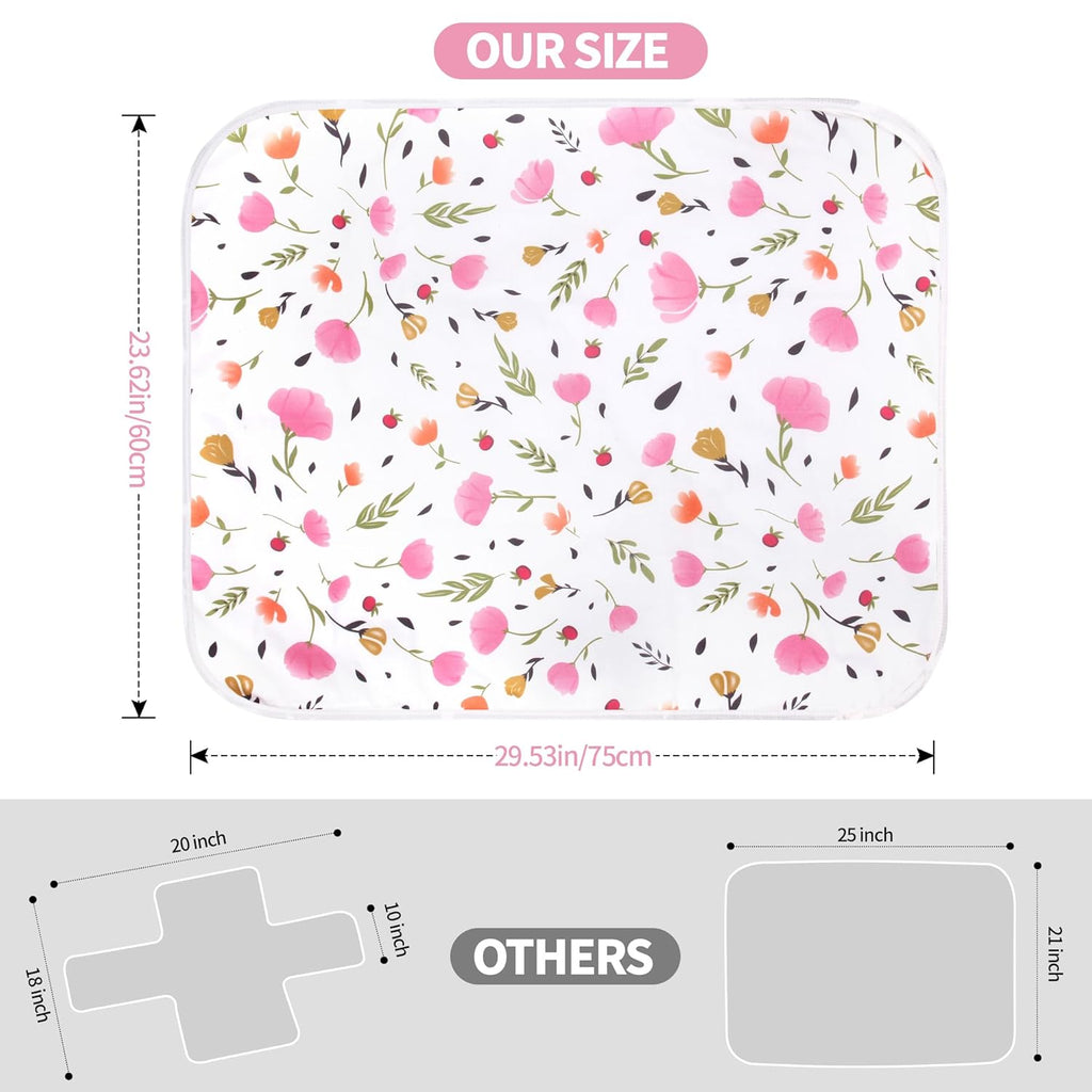 Diaper Changing Pads for Baby, Flower Change Mat, 3Layers Waterproof Change Pad Foldable Absorbent Mats for Women, Reusable Incontinence Underpads for Patient 24''x30'' (Purple Flower)
