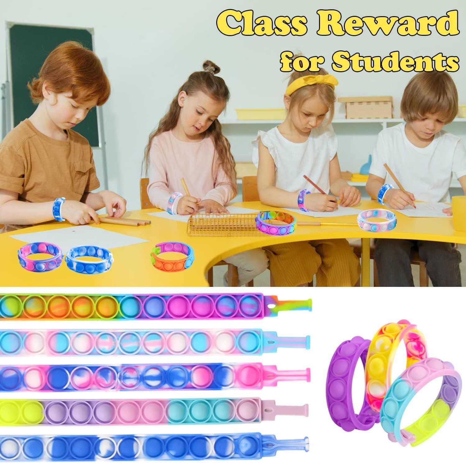 200pcs pop Random Bracelet,Pop Bubble Fidget Sensory Toys, Pop Toy Bulk for Party Favor, Classroom Student Prizes Easter Basket Goodie Bag Stuffers Christmas Valentine Gift for Kid