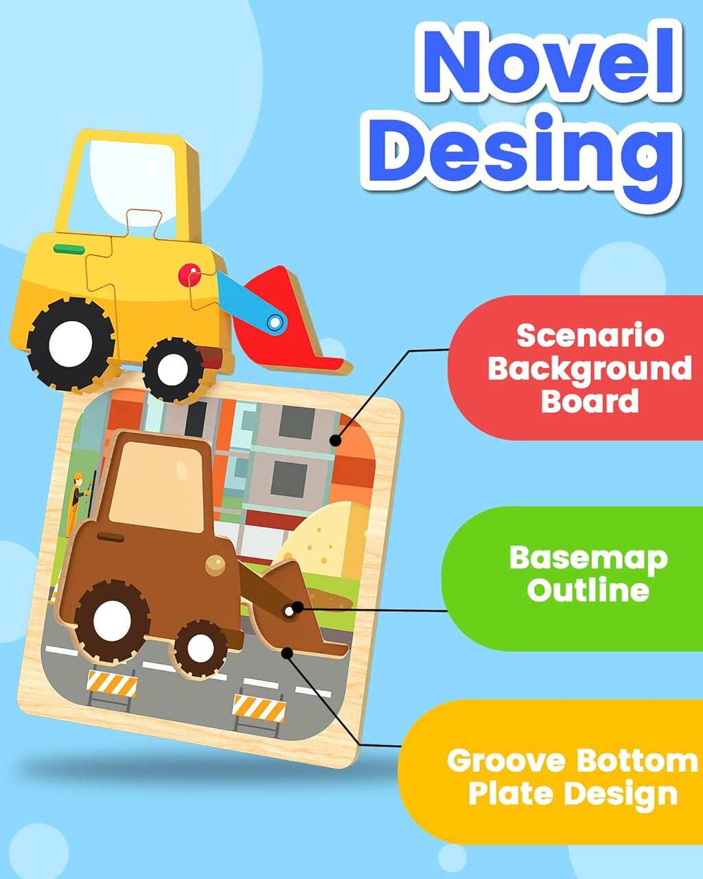 Benresive Wooden Toddler Puzzles, Montessori Toys for 1 2 3 Year Old Boys, Toys for 1 2 3 Year Old Boy Birthday Gifts, 8 Pack Vehicle Toddler Learning Educational Puzzles