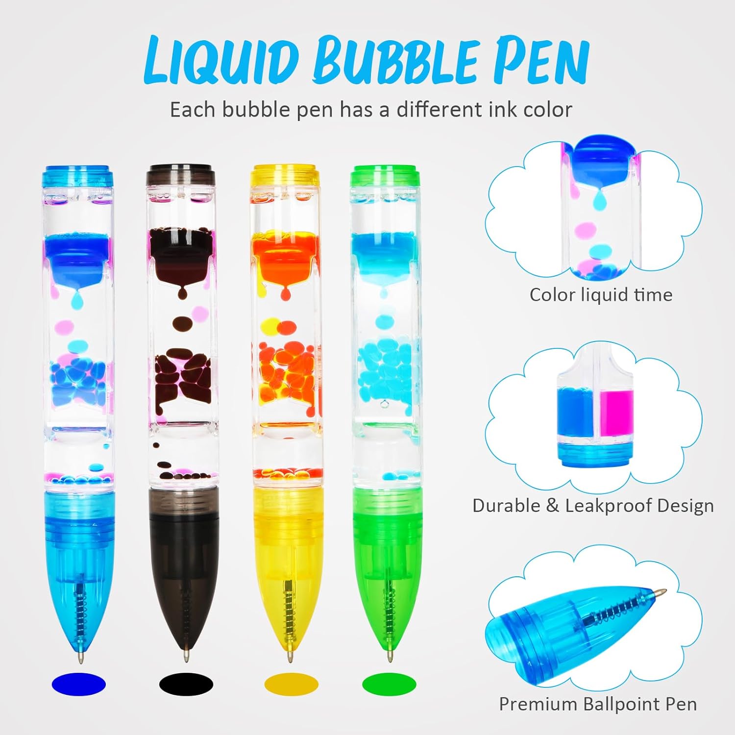Liquid Motion Bubbler Pens Pack of 4 Colorful Liquid Timer Pens Great for Stress and Anxiety Relief Fascinating Fidget Toys for Everyone