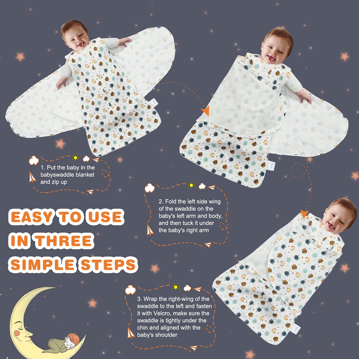 Swaddle-Blanket Baby Girl & Boy Swaddles Newborn Infant Transition 100% Cotton Wrap Blankets, 3-Way Adjustable Wearable Blanket, TOG 1.0 (Owl, 3-6 Month)