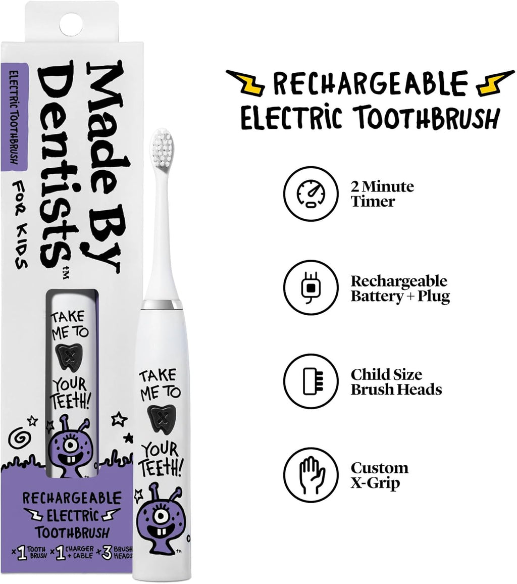 Kids Electric Toothbrush - Rechargeable Vibrating Toothbrush with Timer Includes 6 Replacement Heads, Gently Cleans Teeth, Girls & Boys, Kids & Toddlers Age 2+, Alien