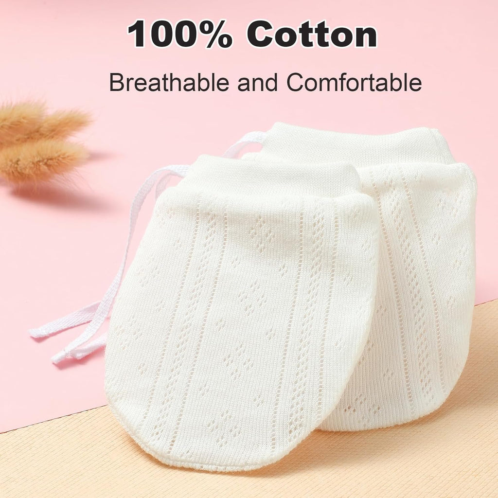 Newborn Mittens No Scratch 100% Cotton Mitts baby mittens 0-12months Drawstring 5Pack
