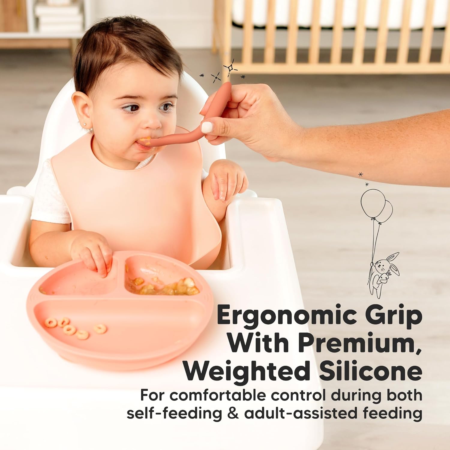 KeaBabies Silicone Baby Spoons, Self Feeding 6-12 months - 3-Pack Baby Weaning Eating Utensils, Toddler First Food Training Spoon, Infant, Kids Feeding Supplies Essential Set,Dishwasher-safe (Roseate)