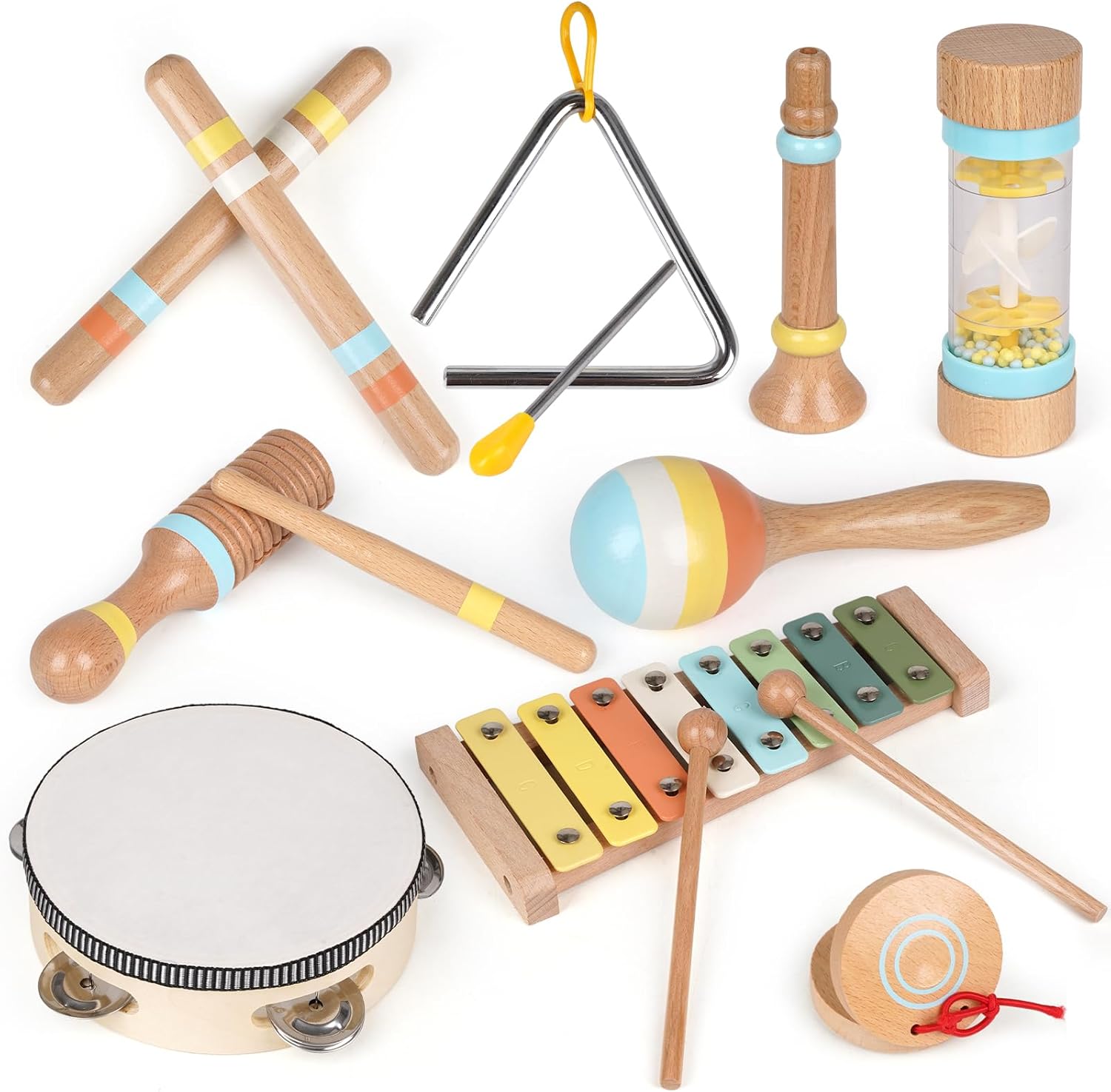 Toddler Musical Instruments Set Wooden Musical Toys for Kid Wood Percussion Instruments Set Natural Wood Musical Instruments for Kids Preschool Educational Early Learning Musical Set for Boys Girls