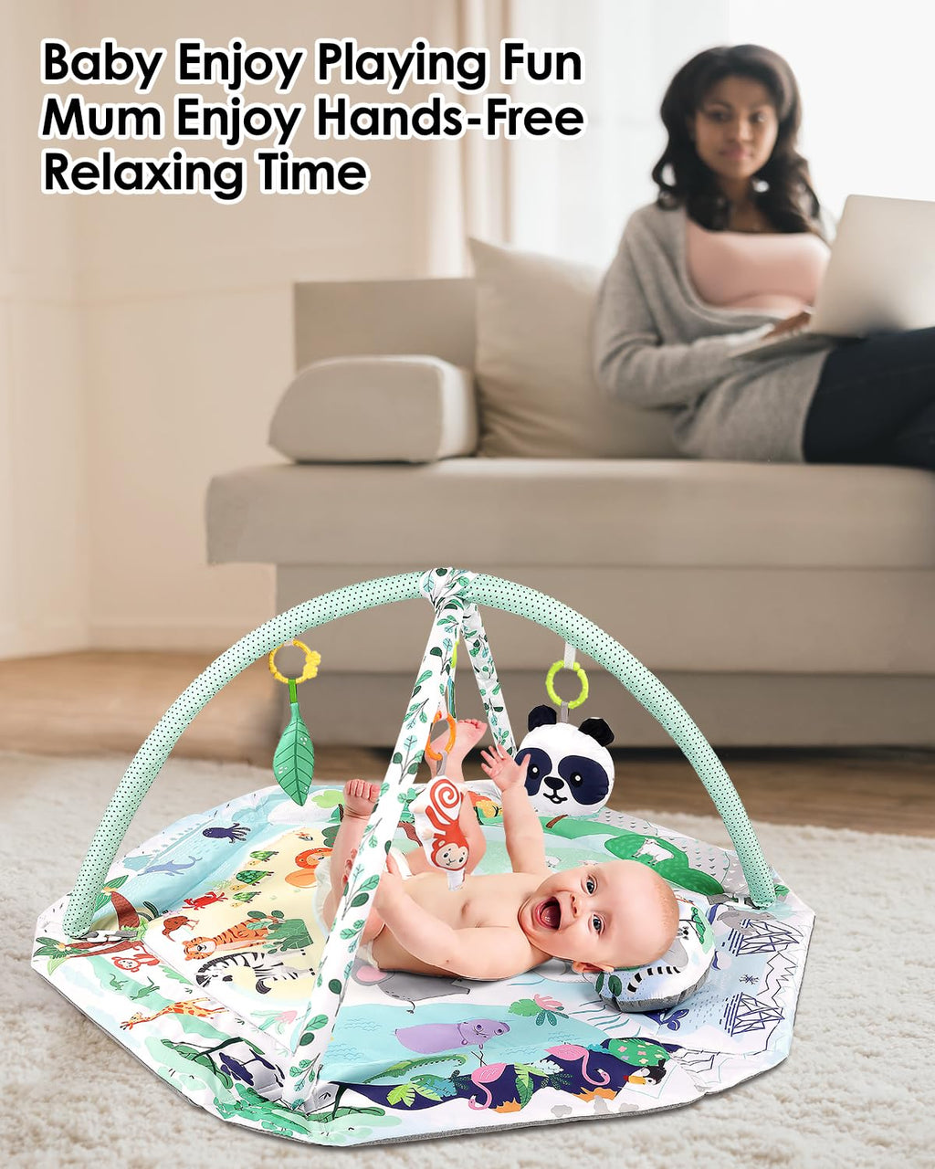 dearlomum 4-in-1 Tummy Time Mat,Baby Activity Play Mat,Newborn Play Baby Mats for Floor with 6 Infant Learning Sensory Baby Toys, Toddler Motor Skill Development,Babies Ball Pit with 18 Ocean Balls