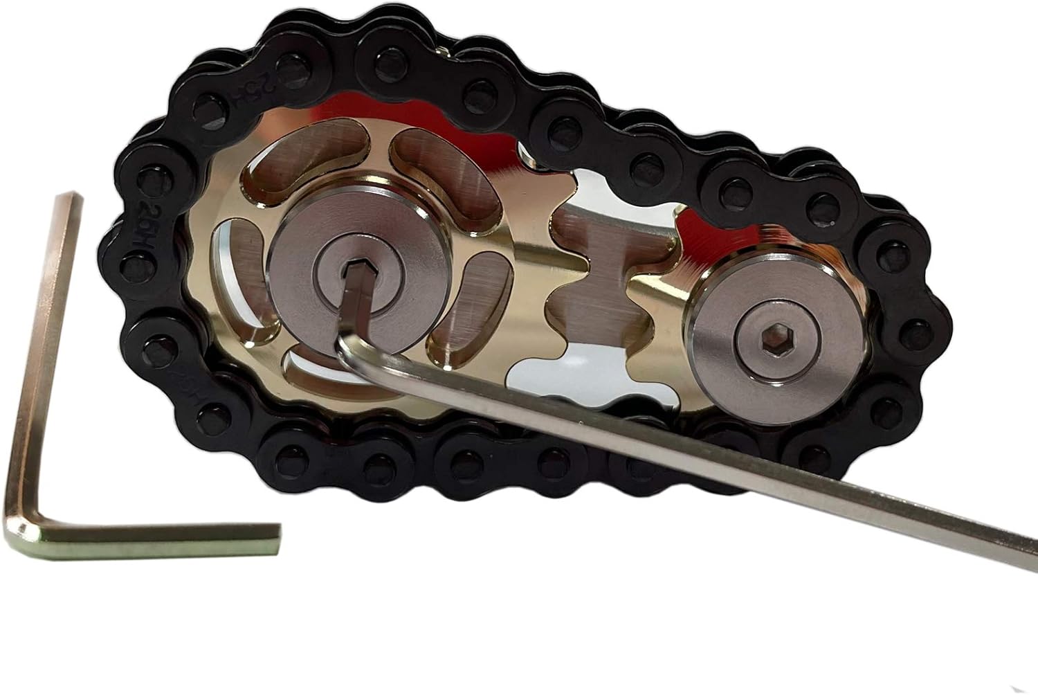 Stainless Steel Sprocket Fidgets Chain Fidget Cube Gears Linkage Bike Chain Novelty Fidget Block Kinetic Desk Toy Metal EDC Focus Meditation Break Bad Habits ADHD (Gold+Black)