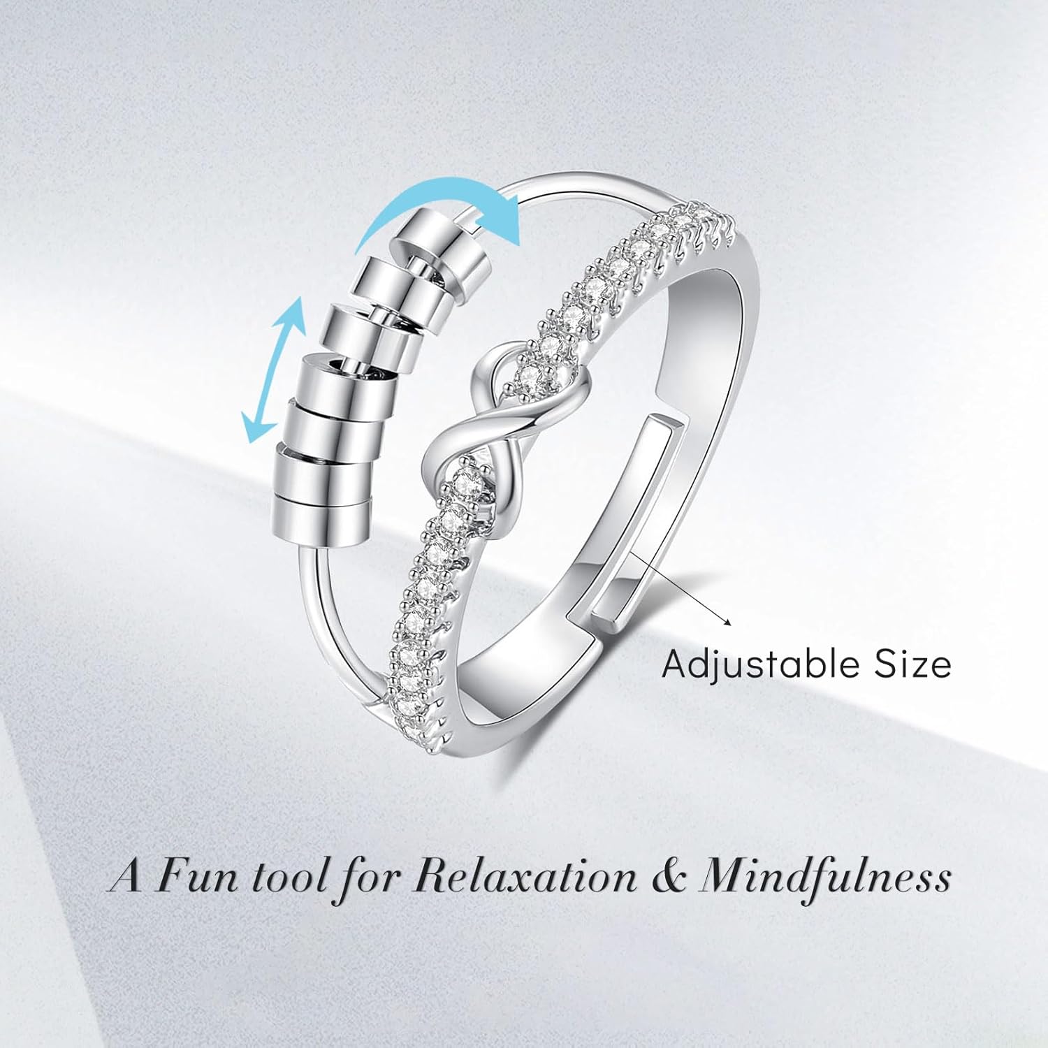 INFUSEU Funny Spinner Fidget Rings for Women Girls Anti Anxiety Stress Worry, Adjustable Size