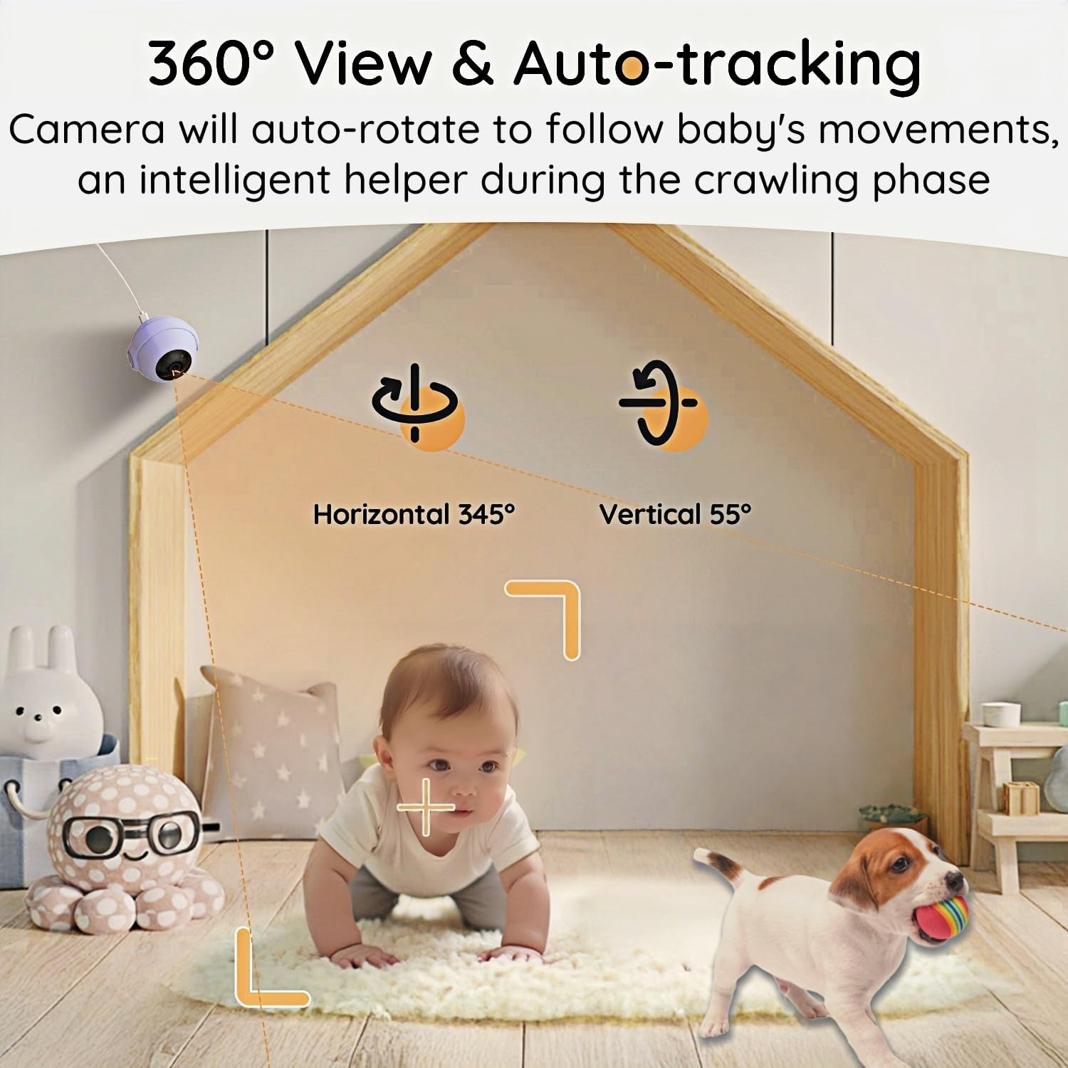 BOIFUN 2K HD 5-Inch Split-Screen, Smart WiFi Baby Monitor with Camera and Audio, Smartphone APP, AI Motion & Cry Detection, Night Vision, 360° Auto Tracking,Humidity &Temperature Detection,2-Way Talk