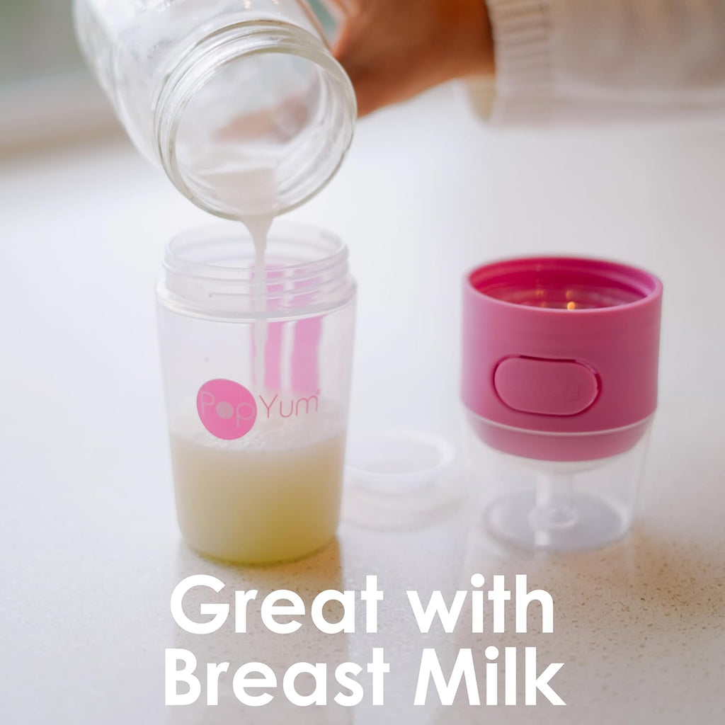 PopYum 5 oz Pink Anti-Colic Formula Making/Mixing/Dispenser Baby Bottles, 2-Pack with #1 Slow Flow Nipples, 150 ml, BPA-Free, Natural Latch