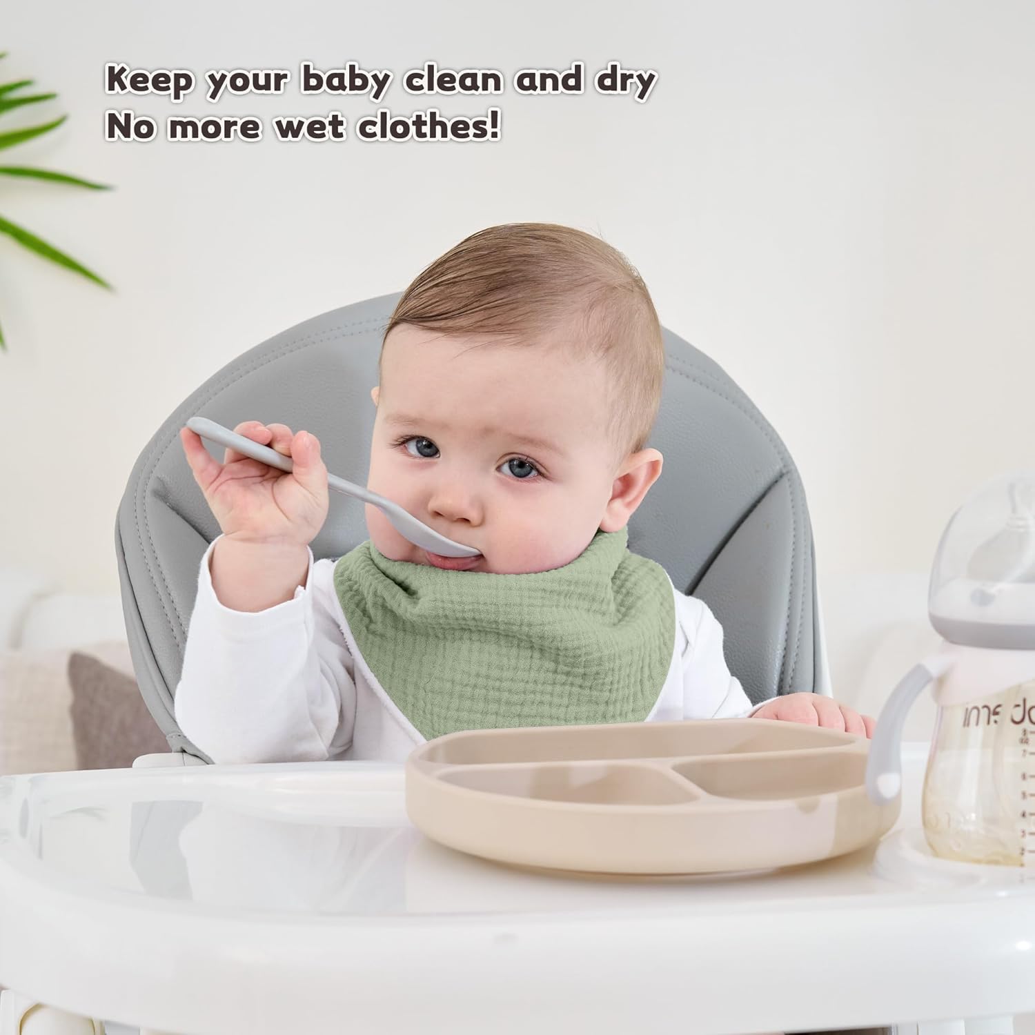 Susurration Muslin Baby Bibs 10Pack Baby Bandana Drool Bibs Soft Adjustable Newborn Bibs for Unisex Baby Girls & Boys (Bluegreen)